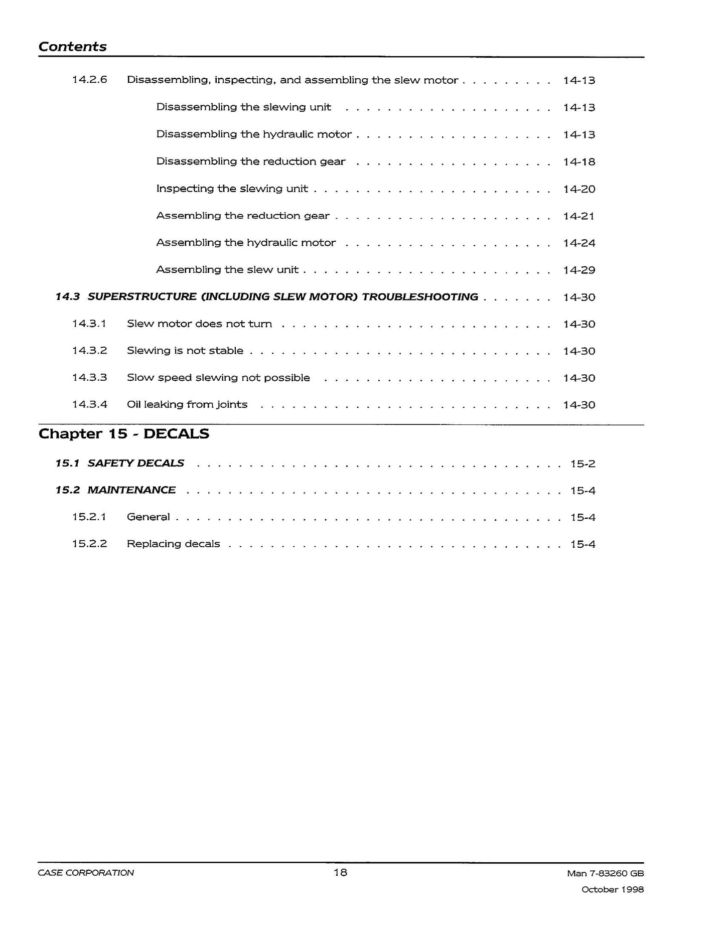 Na podstawie dostarczonego zdjęcia, nie mogę zidentyfikować marki, modelu, typu maszyny ani typu dokumentu, ani numeru. Zdjęcie przedstawia jedynie spis treści (Contents).