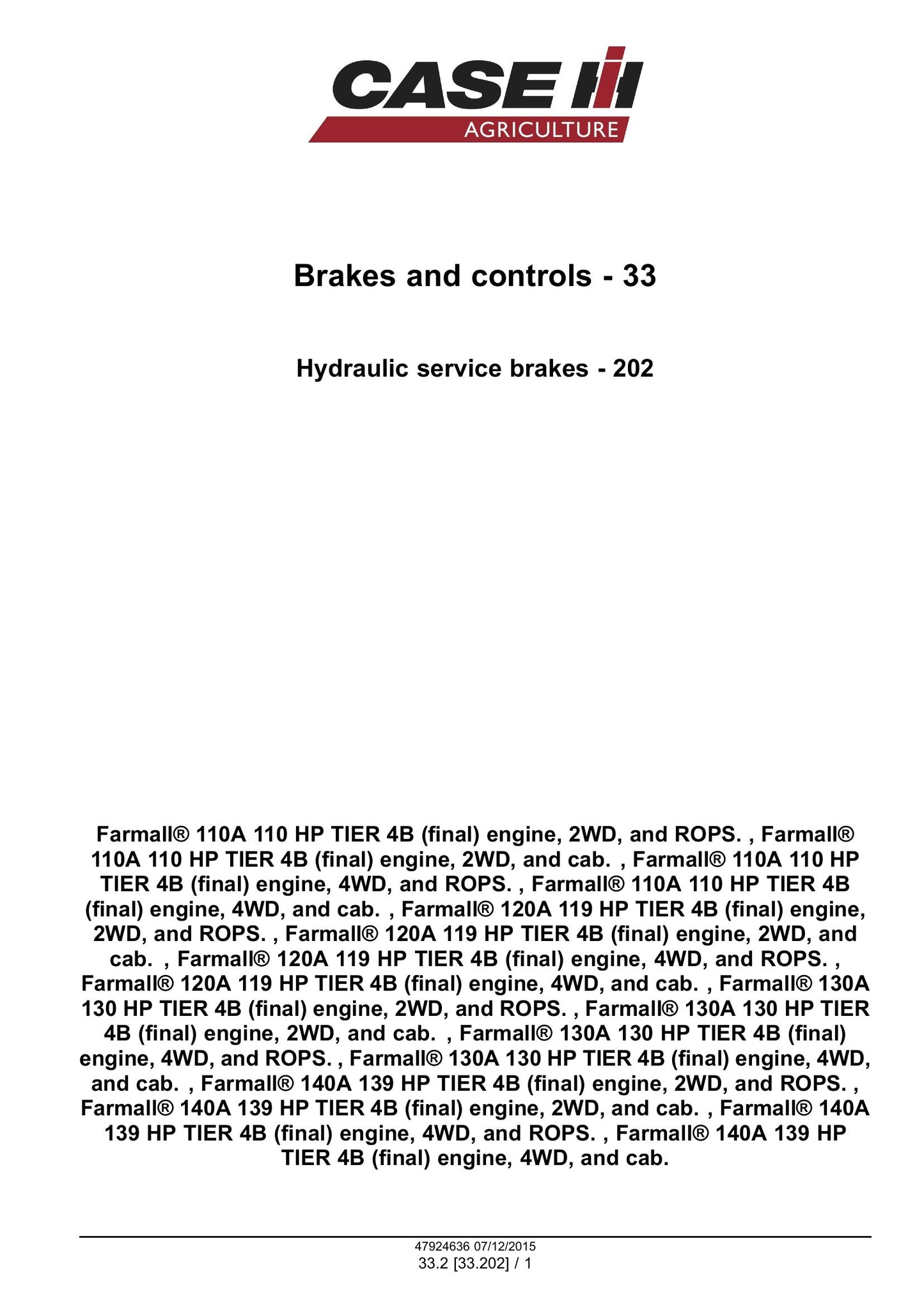 CASE Farmall 110A Farmall 120A Farmall 130A Farmall 140A Tractor Factory Workshop Service Manual 47955973
