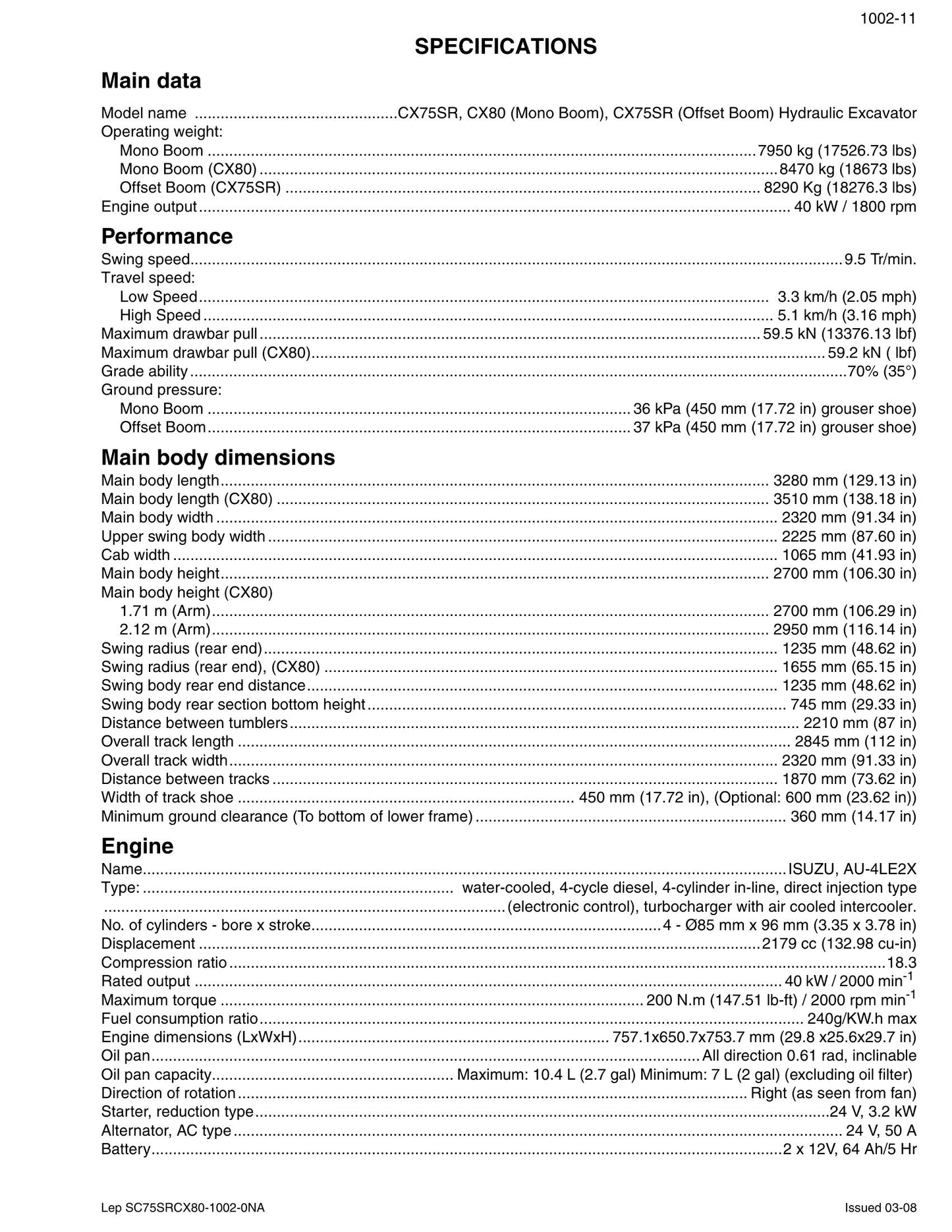 CASE CX75SR CX80 Crawler Excavator Factory Workshop Service Manual
