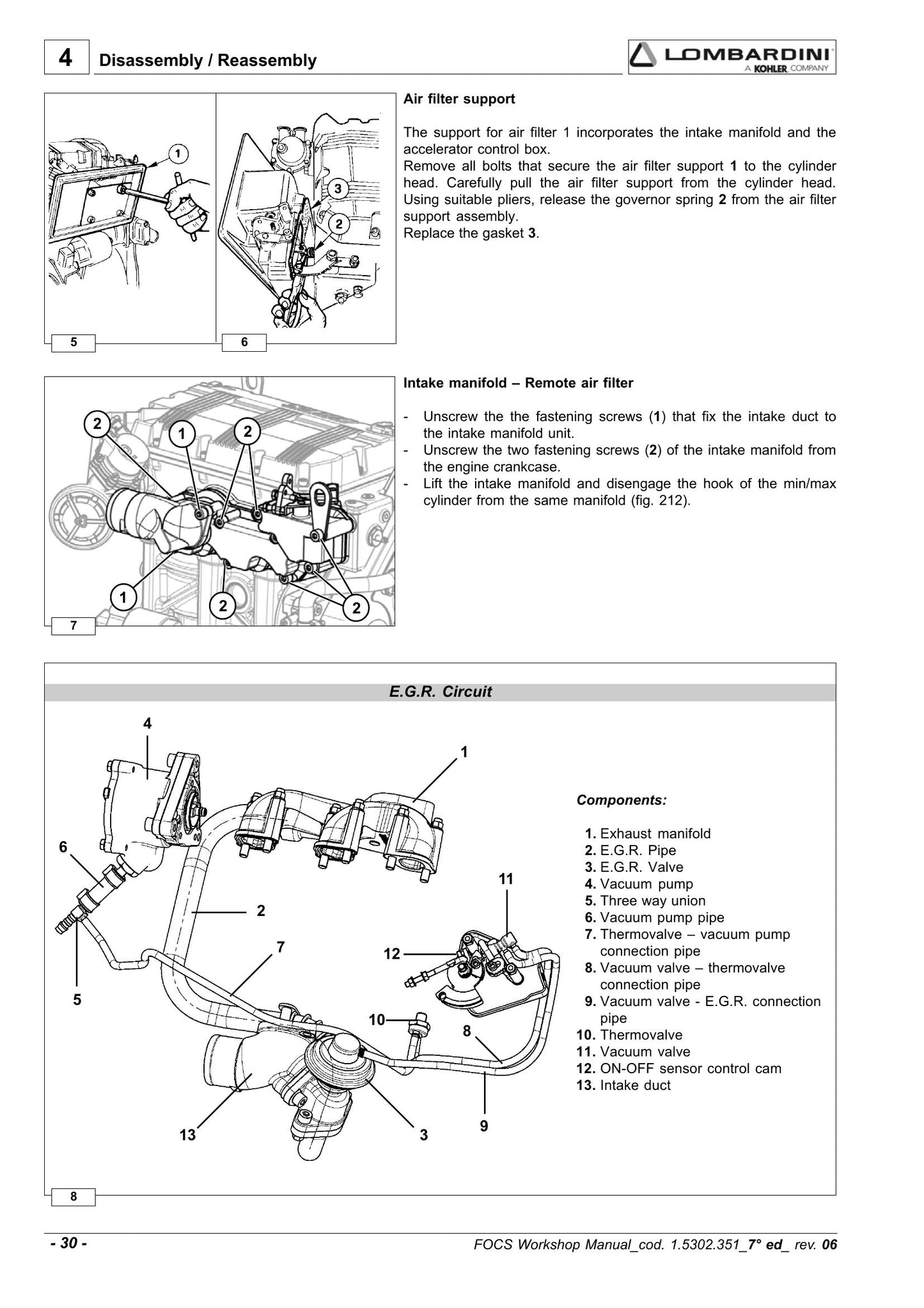 LOMBARDINI FOCS Engine Series Engine Workshop Manual 1-5302-351