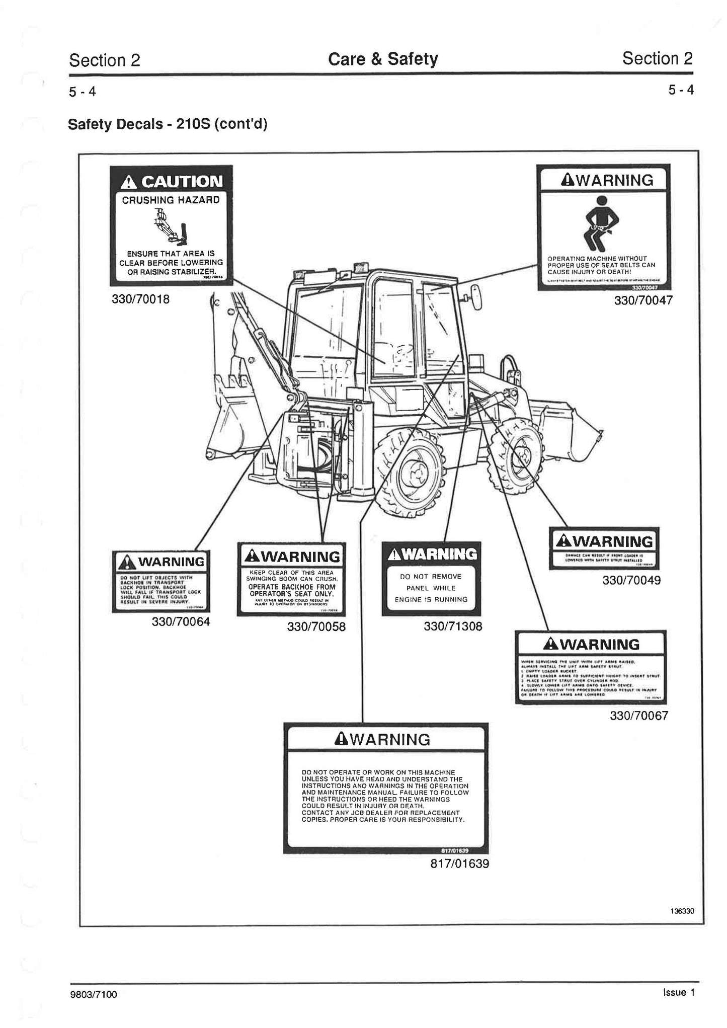JCB 2CX Backhoe Loader Factory Workshop Service Manual 9803/7100