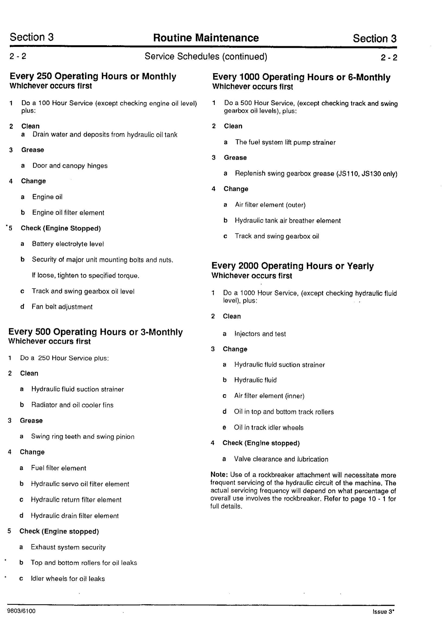 JCB JS110 JS130 JS150LC Crawler Excavator Factory Workshop Service Manual 9803-6100