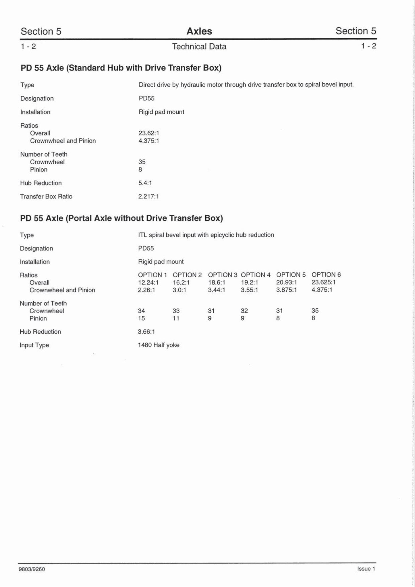 JCB PD 55 Axle Factory Workshop Service Manual 9803/9260