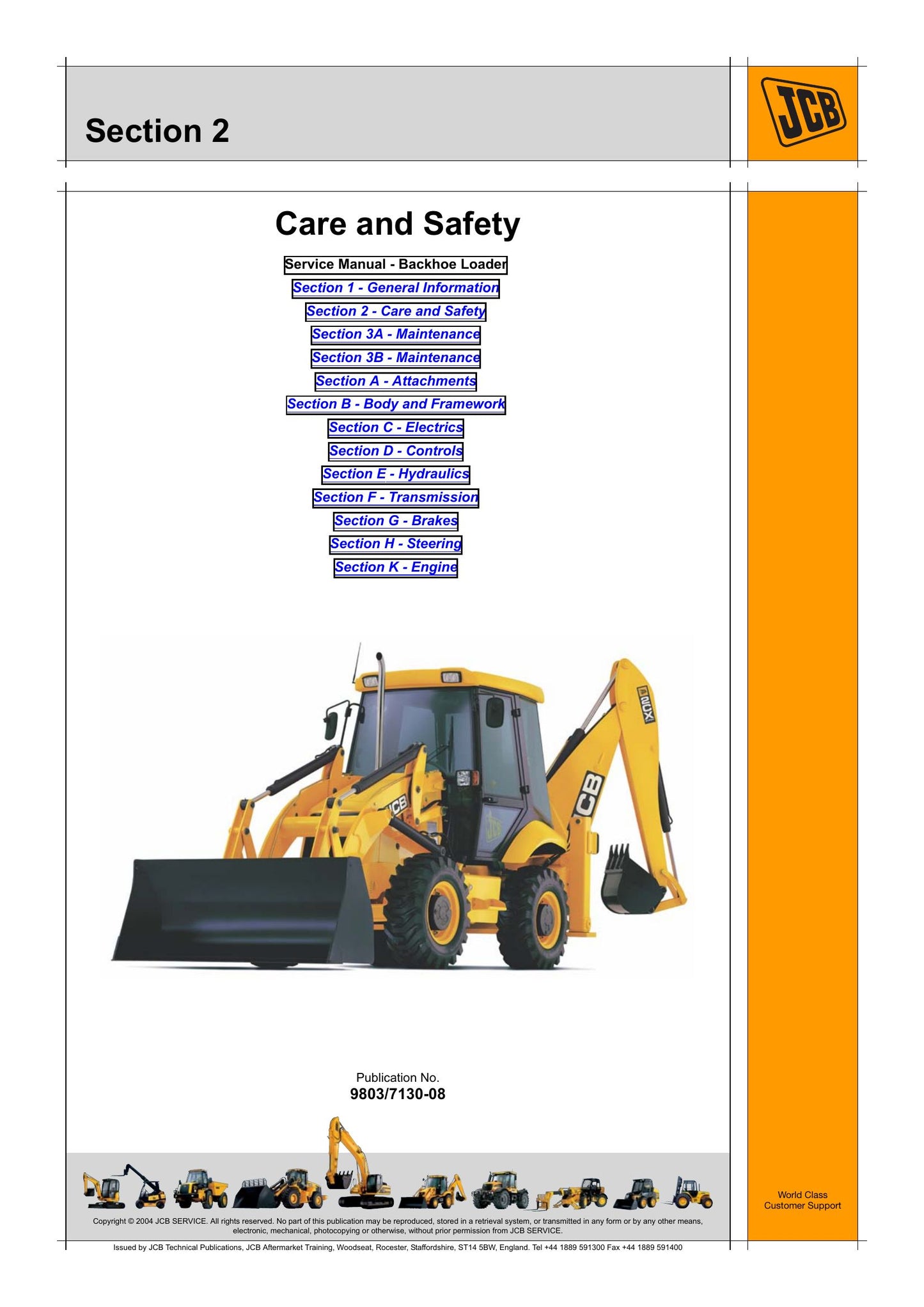 JCB 2CX 2CXU 210S 210SU Backhoe Loader Factory Workshop Service Manual 9803/7130-08