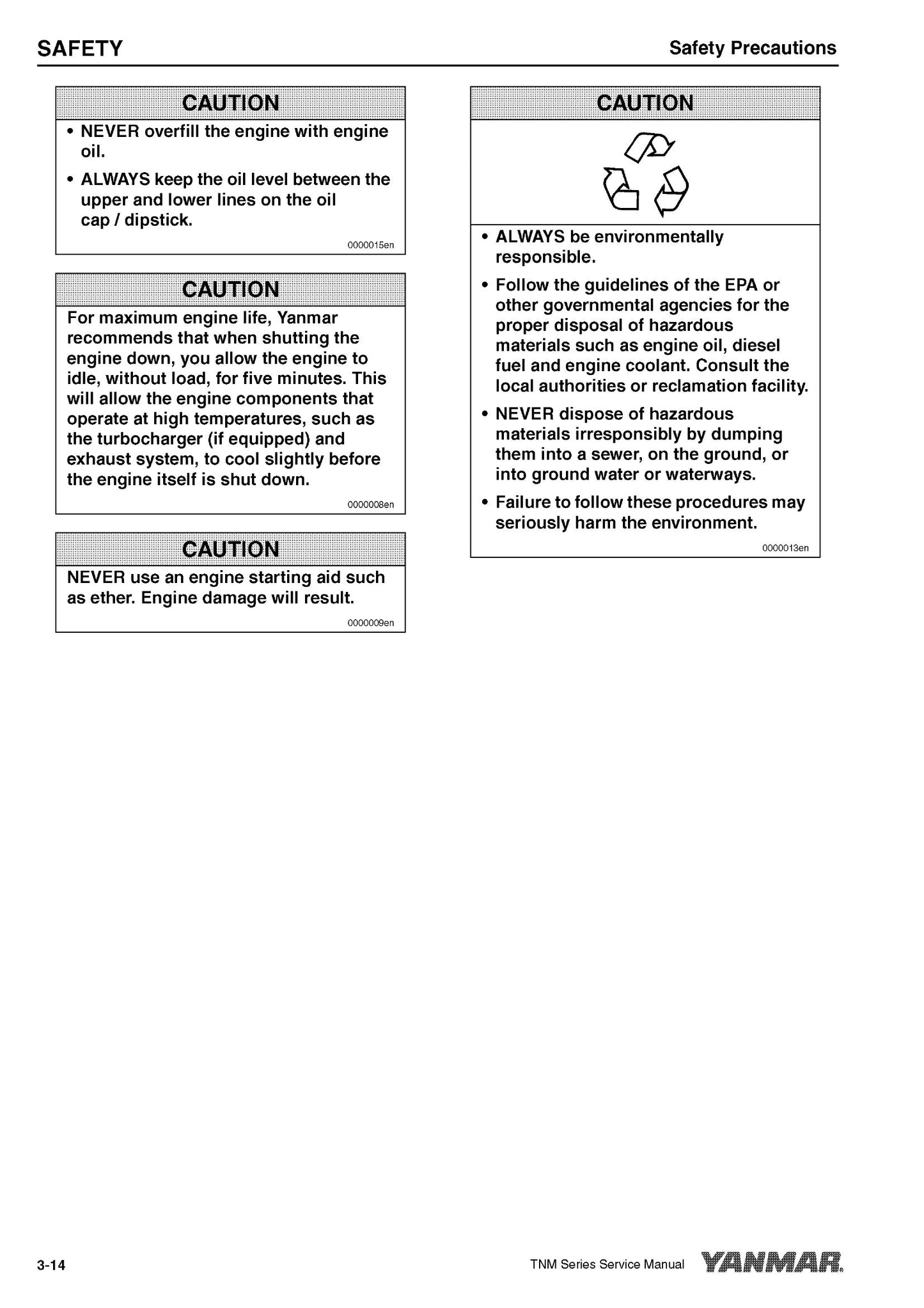 Yanmar 3TNM68 3TNM72 Industrial Engines Factory Workshop Service Manual 9806-5050