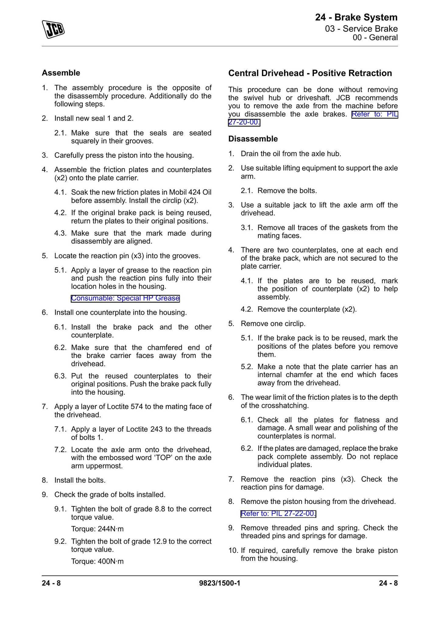 JCB SD70 SD80 Axle Factory Workshop Service Manual 9823/1500