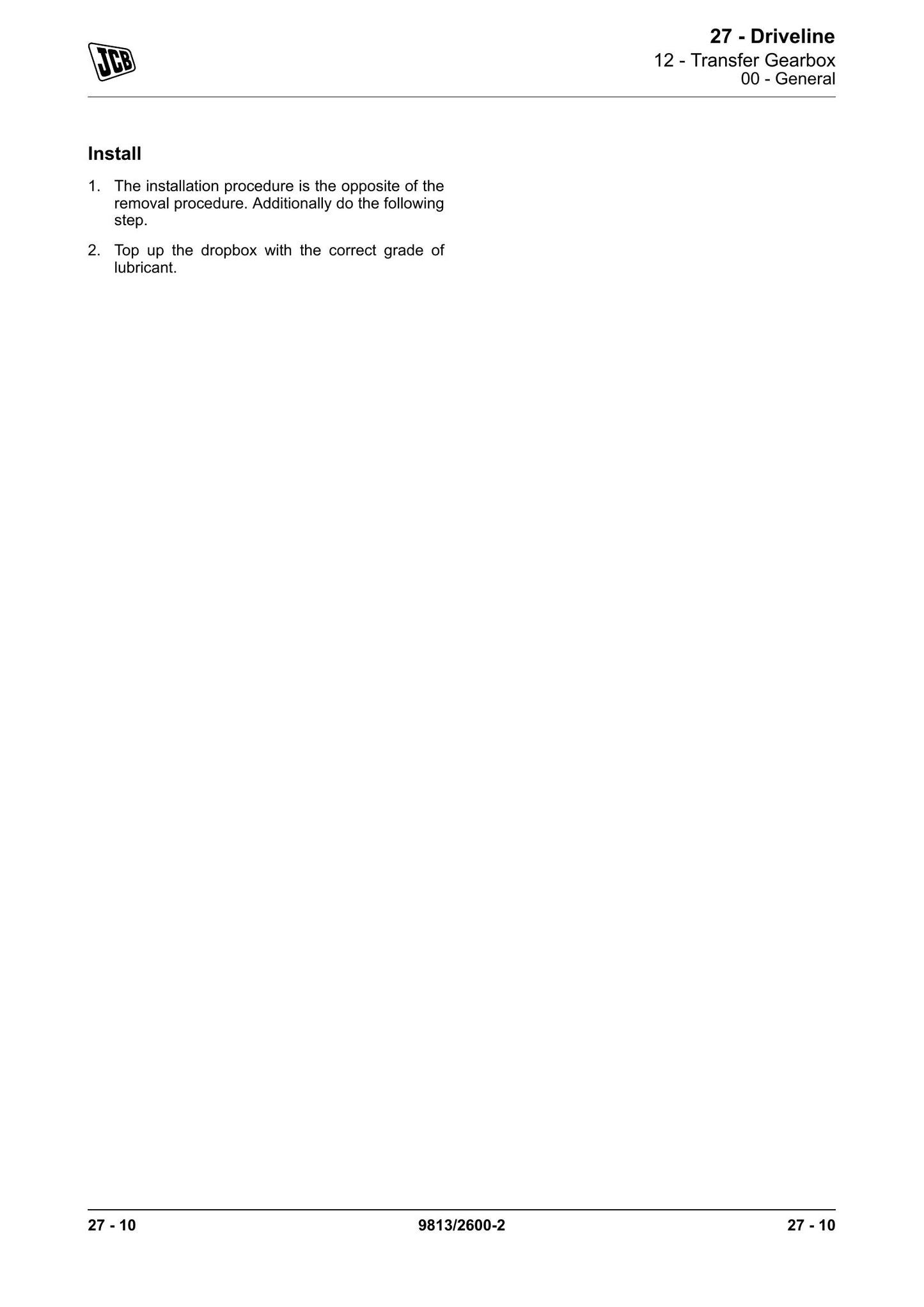 JCB Wheel End Dropbox Factory Workshop Service Manual 9813/2600