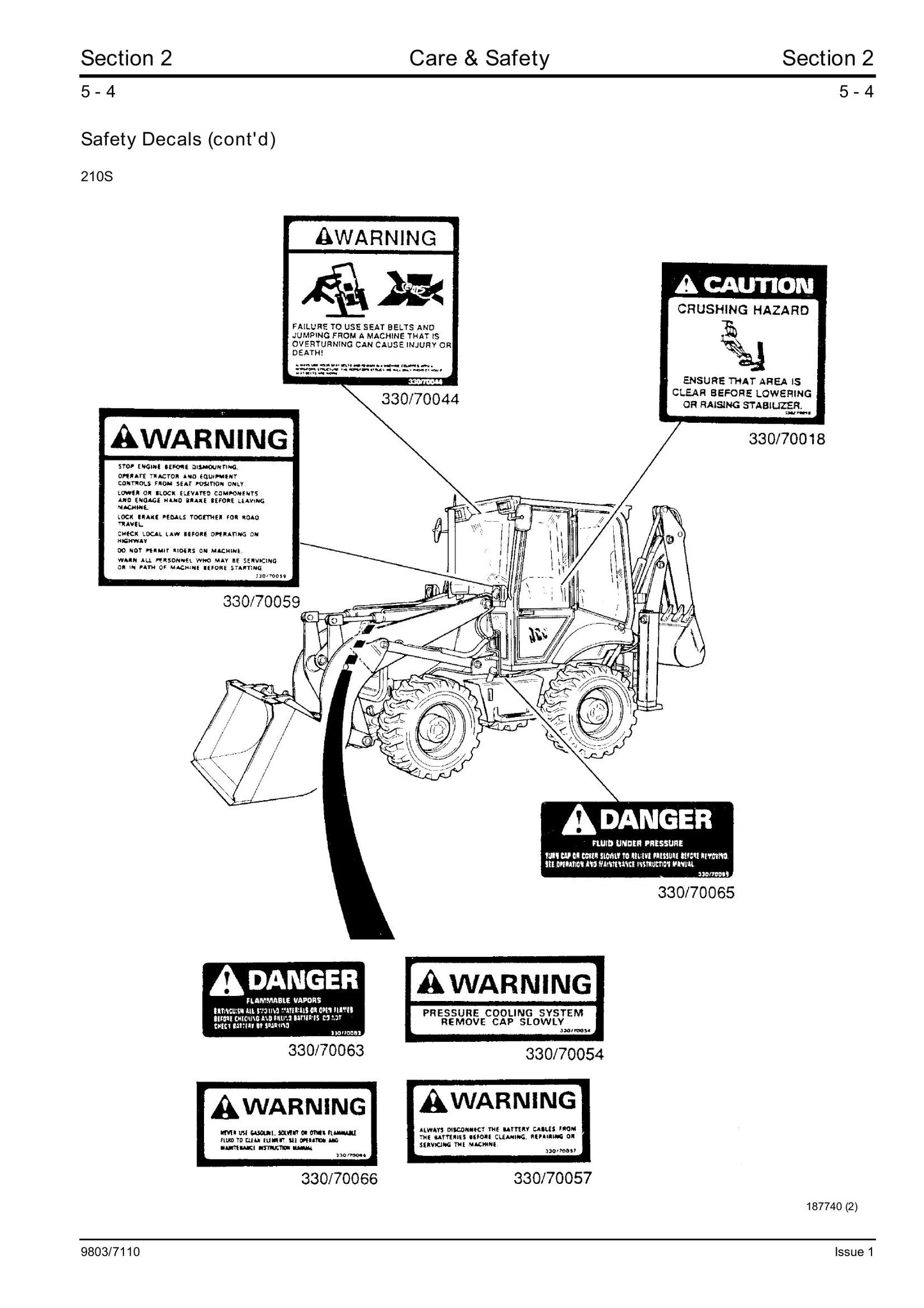 JCB 2CX 2DX 210 212 Backhoe Loader Factory Workshop Service Manual 9803/7110