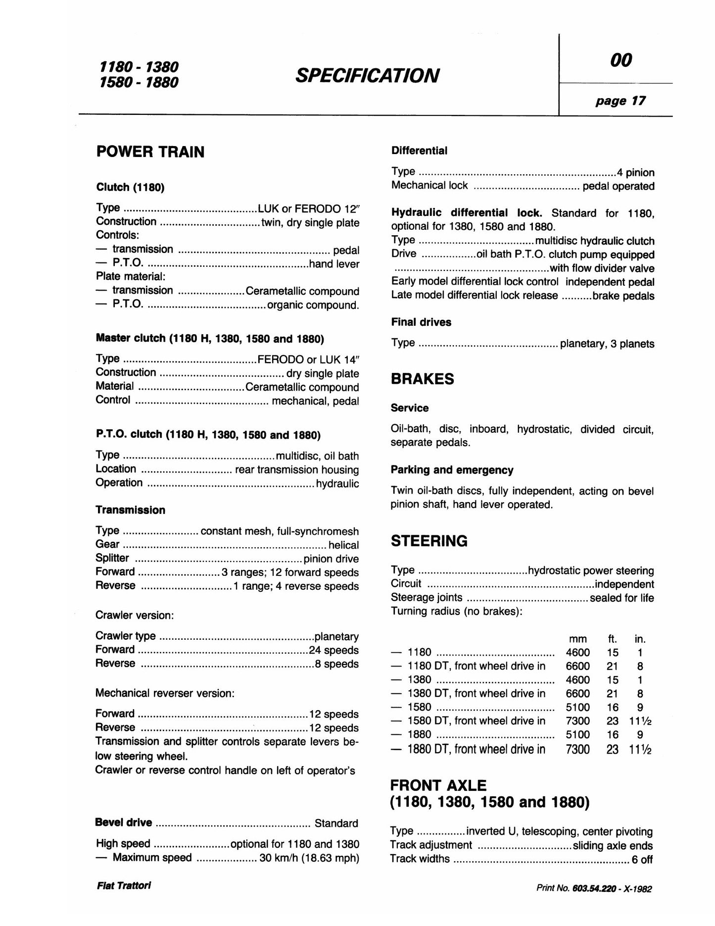 FIAT 1180 1280 1380 1580 1880 Tractor Workshop Manual 06910064