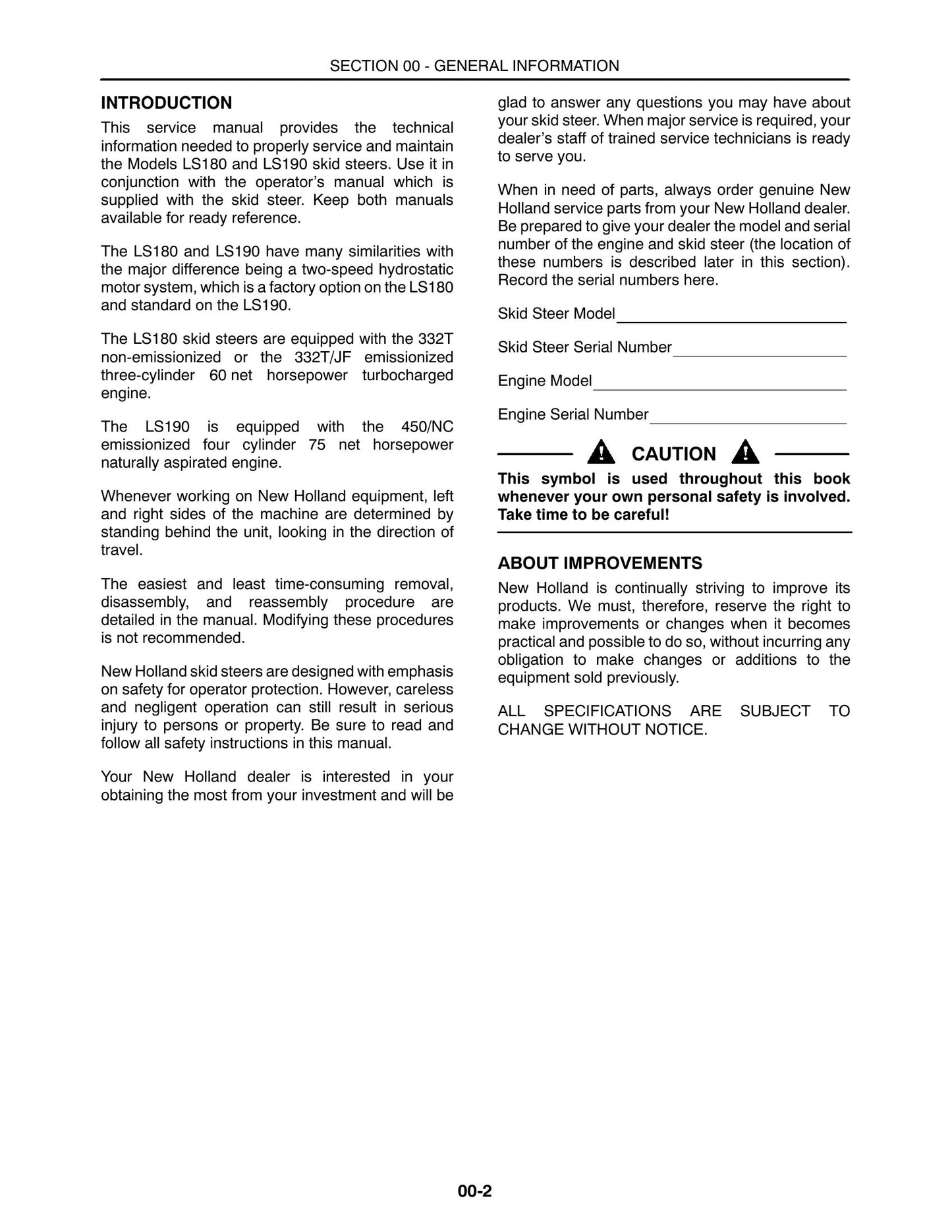 New Holland LS180 LS190 Skid Steer Loader Factory Workshop Repair Manual 87036989
