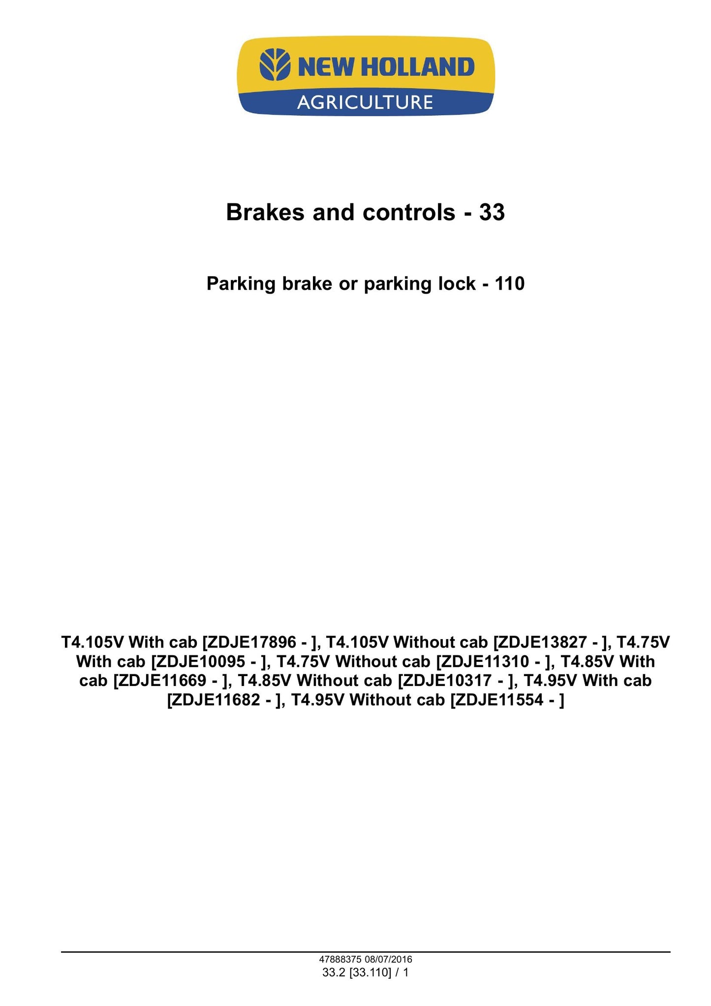 New Holland T4.75V T4.85V T4.95V T4.105V Tractor Factory Workshop Service Manual 48038296