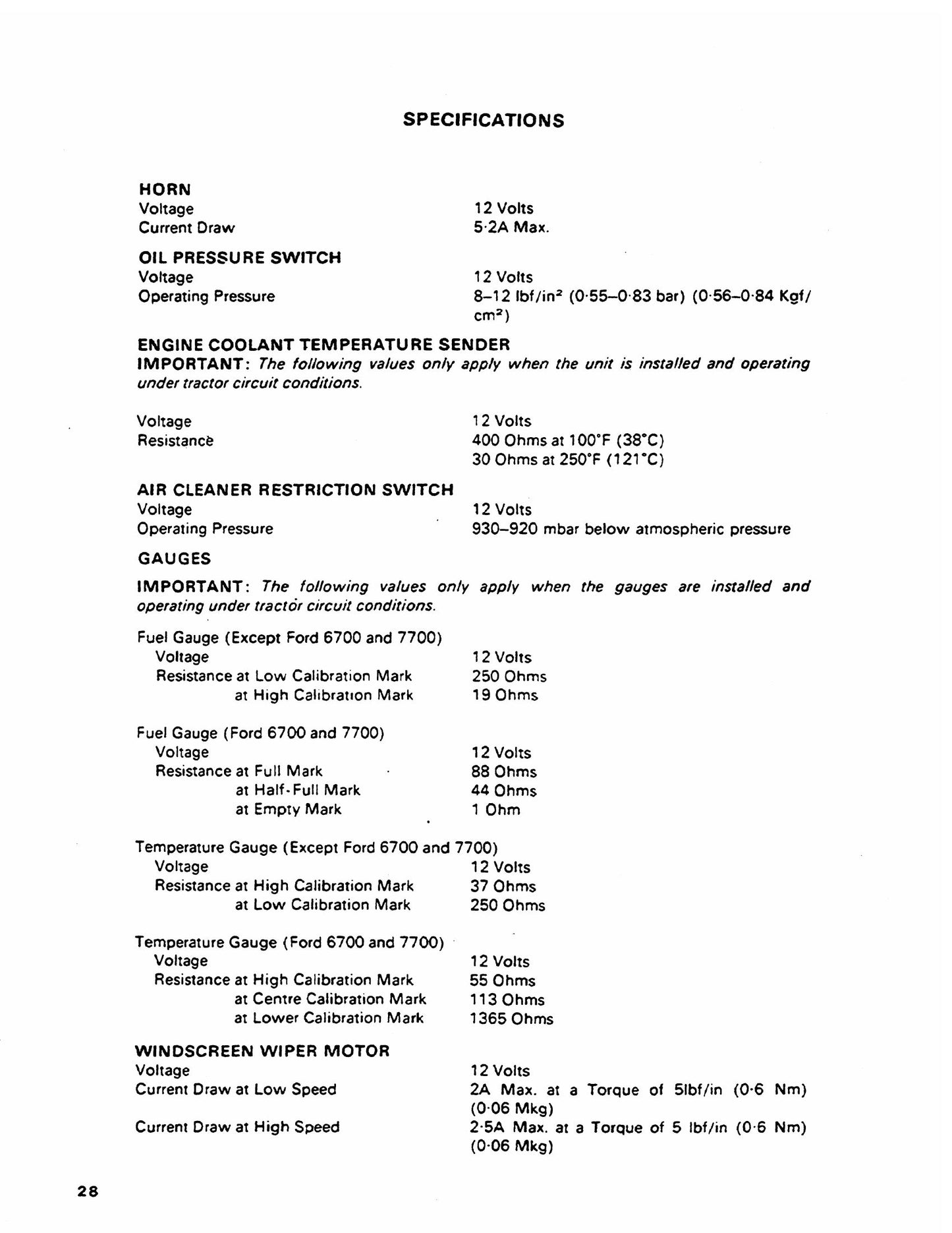 Ford 2600 3600 4100 4600 5600 6600 6700 7600 7700 TW-10 TW-20 TW-30 Tractor Service Data Book