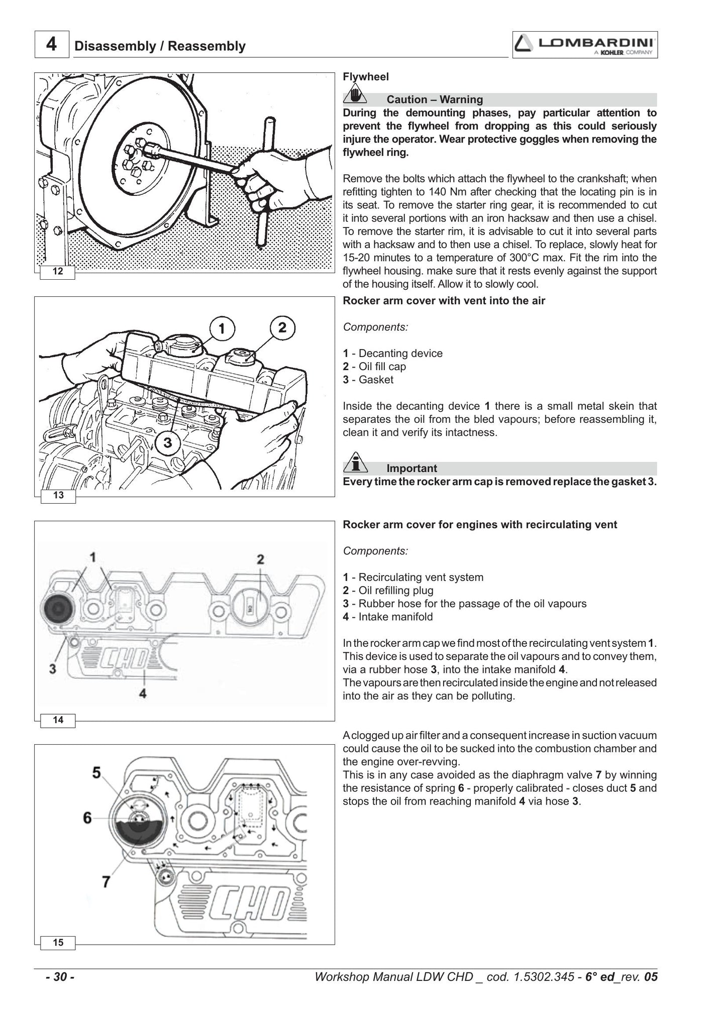 Lombardini LDW 1503 1603 2004 2004/T 2204 2204/T Engine Workshop Manual 1-5302-345