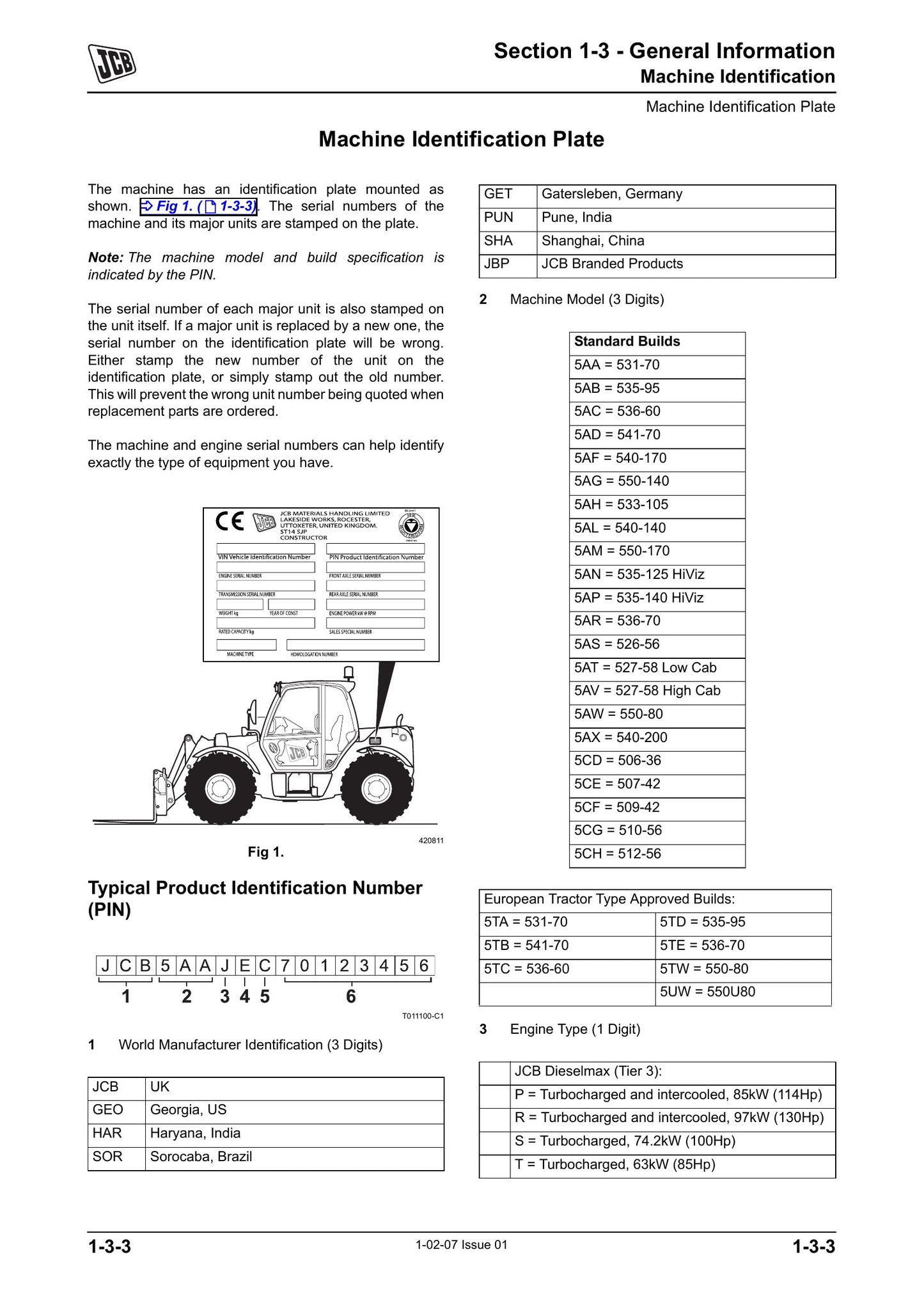 JCB 531-70 535-95 535-105 535-185 536-60 536-70 536-T60 536-T70 541-70 541-T60 541-T70 526-56 550-80 550-T70 Side Engine Loadall Factory Workshop Service Manual 9813/0900-3