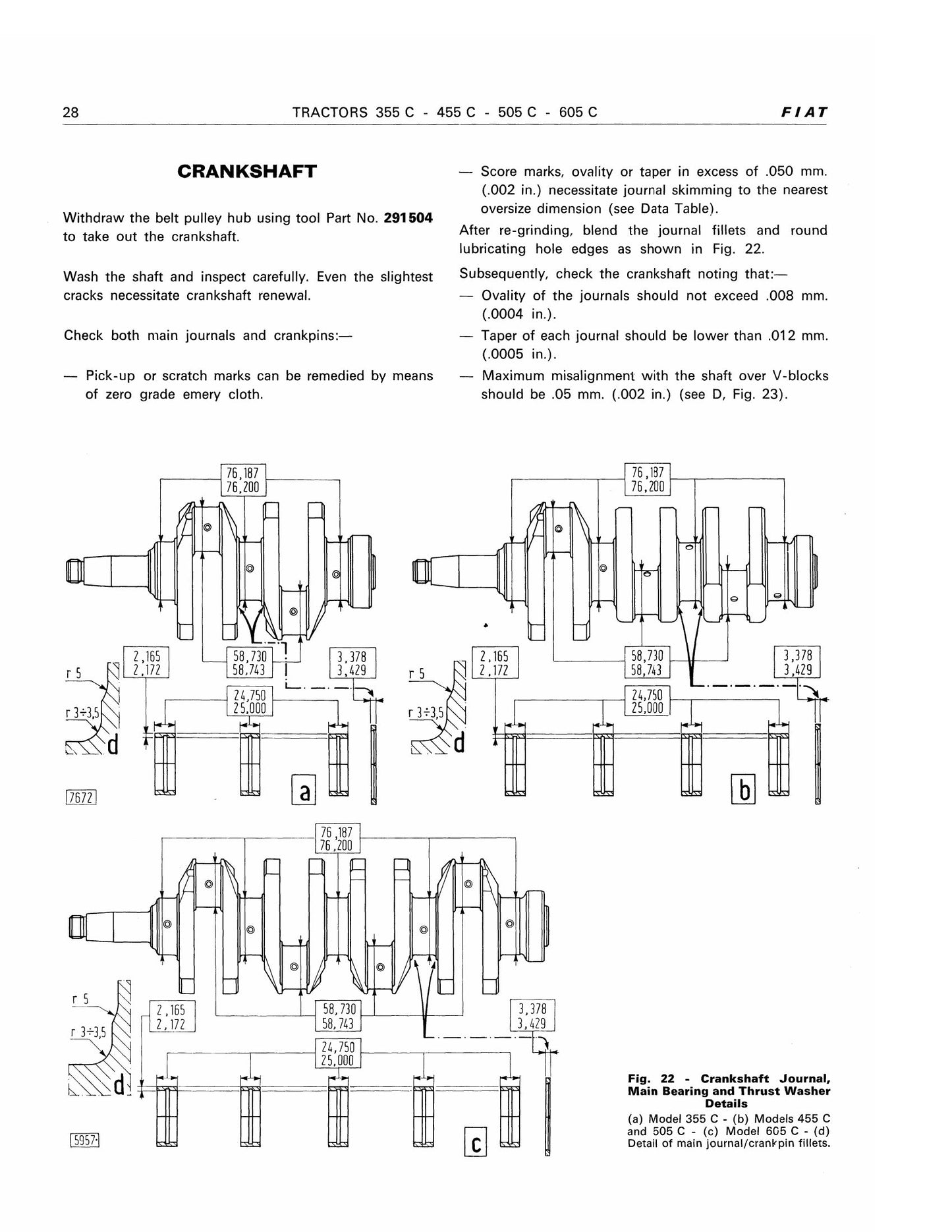 FIAT 355 C 455 C 505 C 605 C Crawler Tractor Workshop Manual