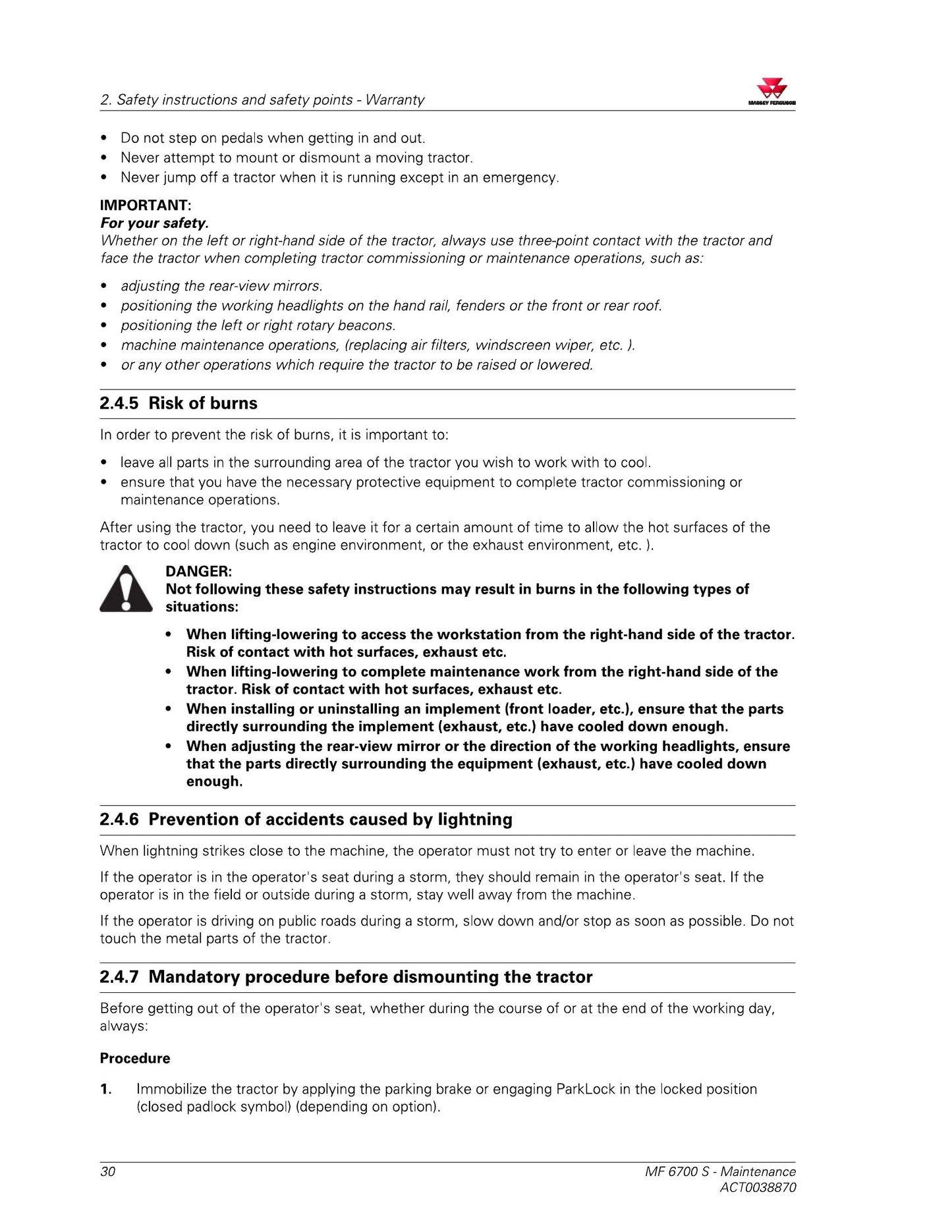 MASSEY FERGUSON MF 6713 S MF 6714 S MF 6715 S MF 6716 S MF 6718 S Tractor Factory Workshop Operator Manual ACT0039950