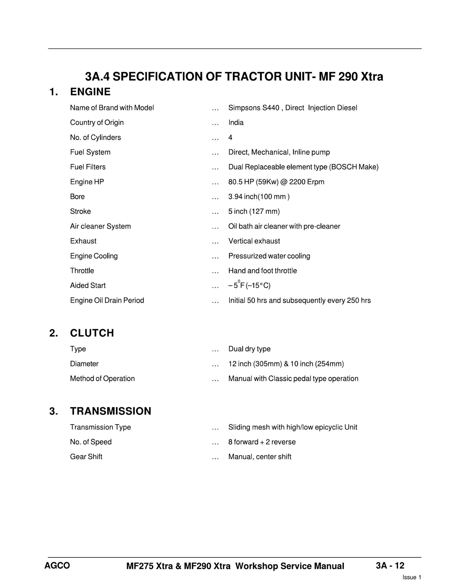 MASSEY FERGUSON 275 290 Tractor Workshop Factory Workshop Service Manual