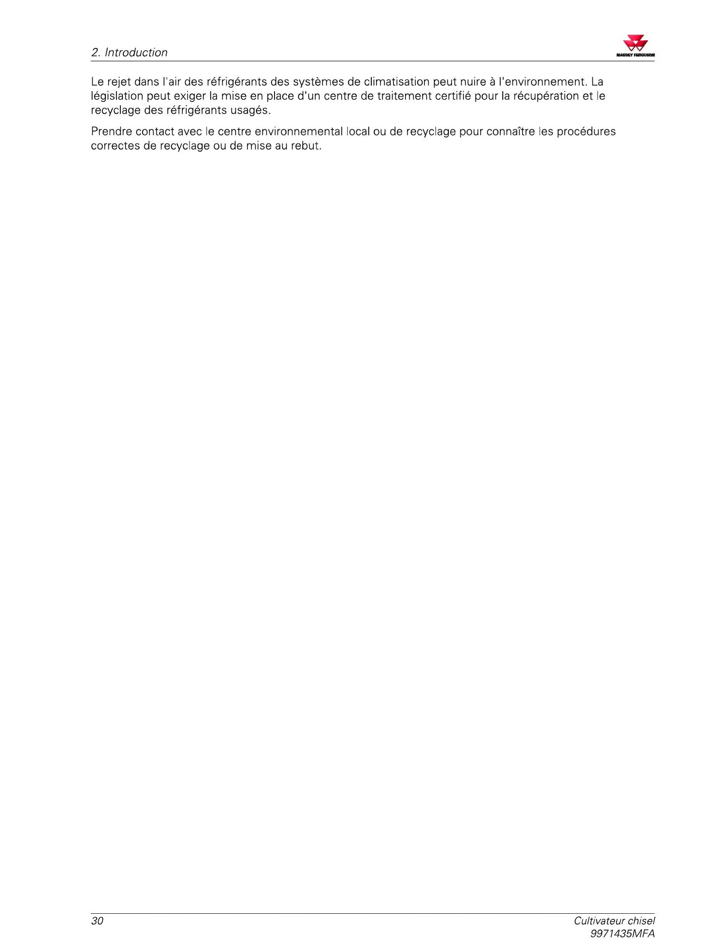 MASSEY FERGUSON 2510 2530 Chisel Cultivator Factory Workshop Operator Manual (FR)
