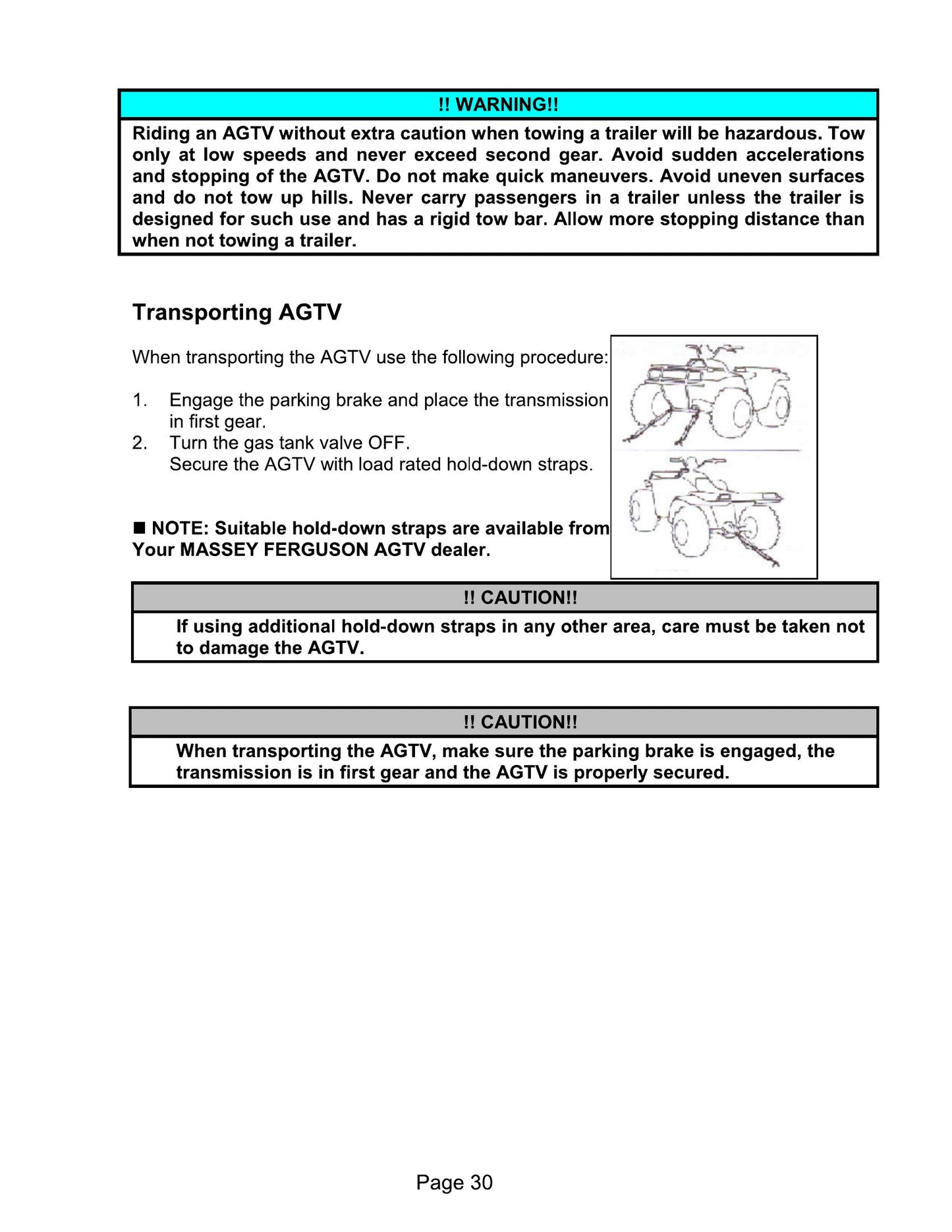 MASSEY FERGUSON AGTV All-Terrain Vehicle Factory Workshop Operator Manual