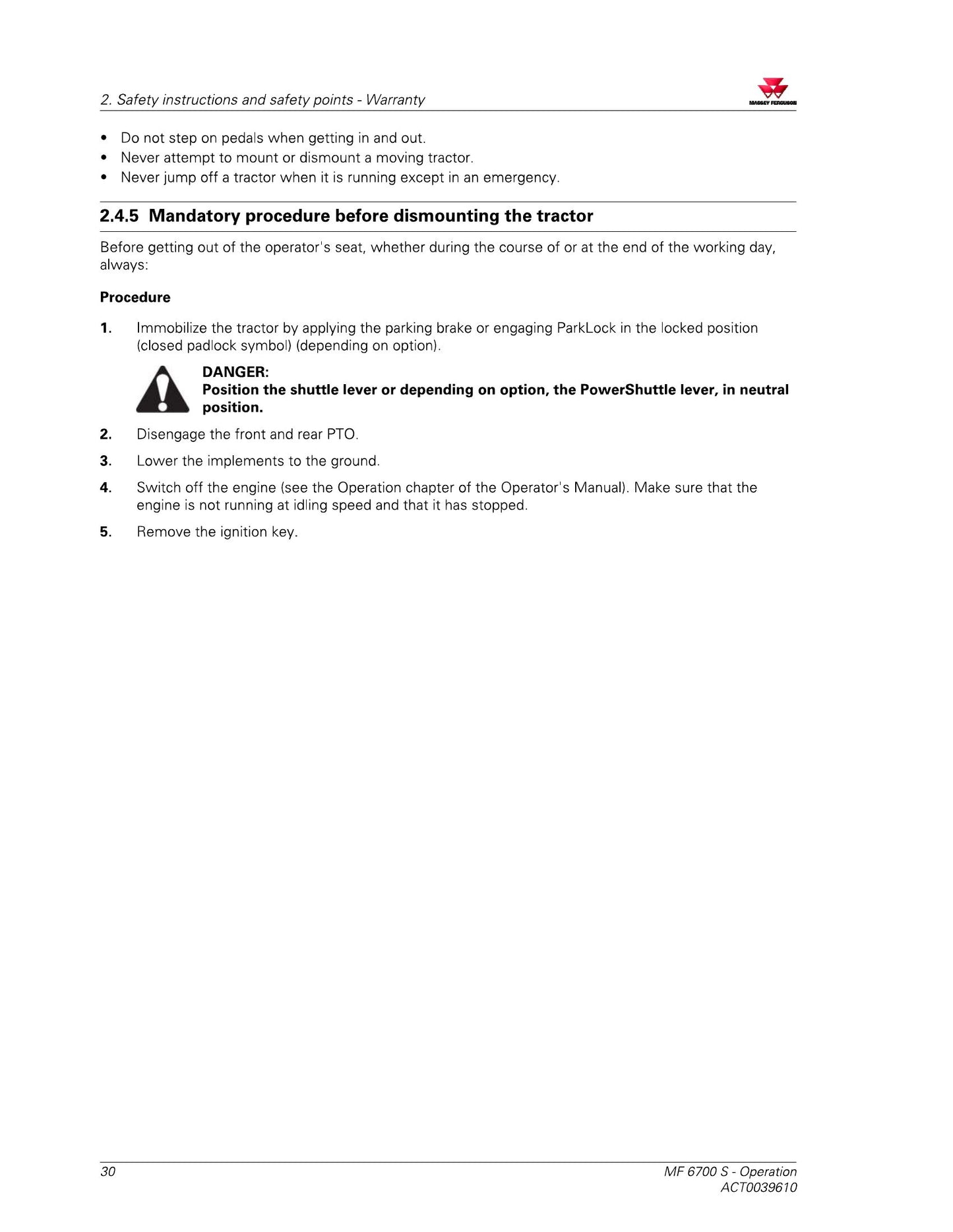 MASSEY FERGUSON MF 6713 S MF 6714 S MF 6715 S MF 6716 S MF 6718 S Tractor Factory Workshop Operator Manual ACT0039950