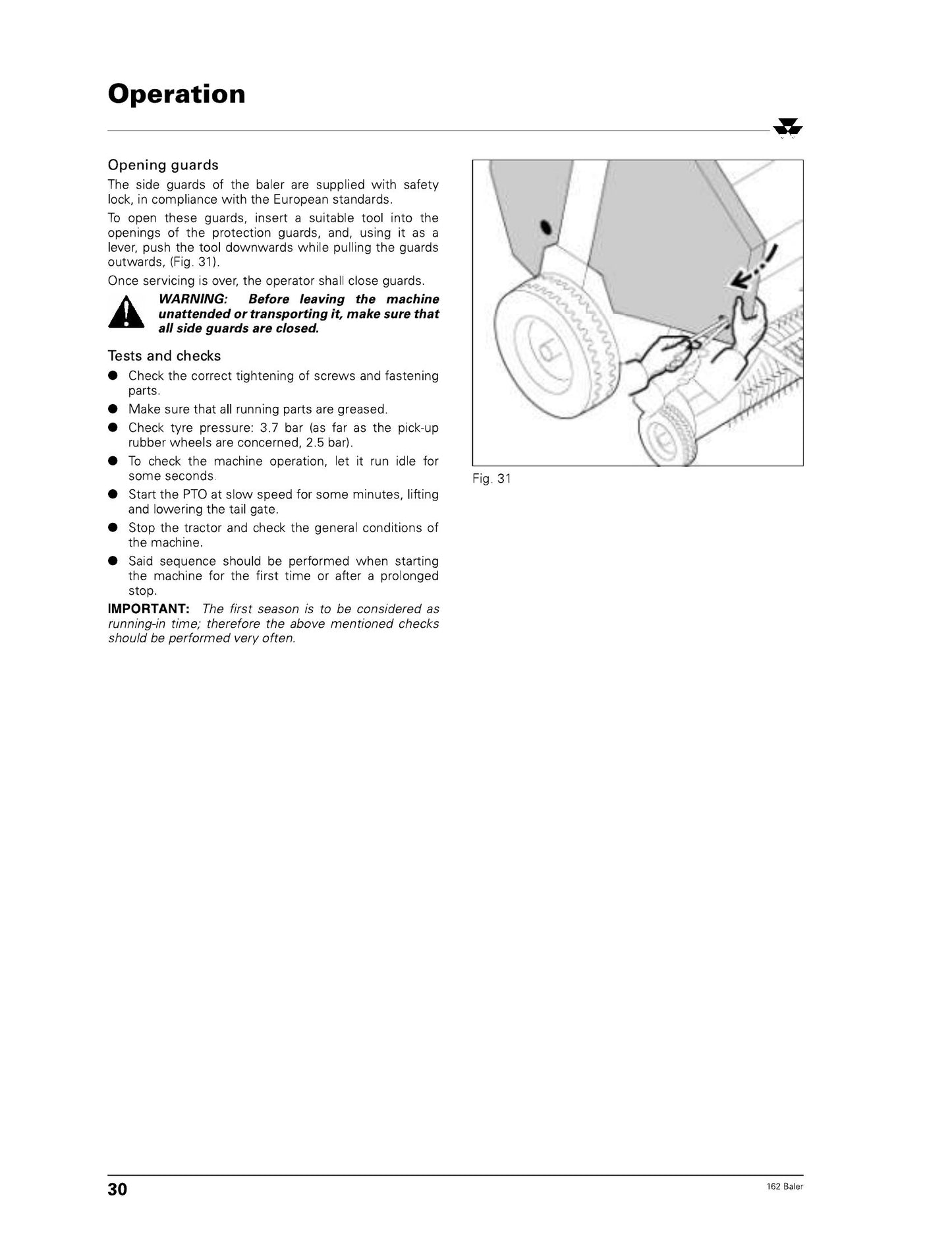 MASSEY FERGUSON MF 162 Baler Operator Instruction Book