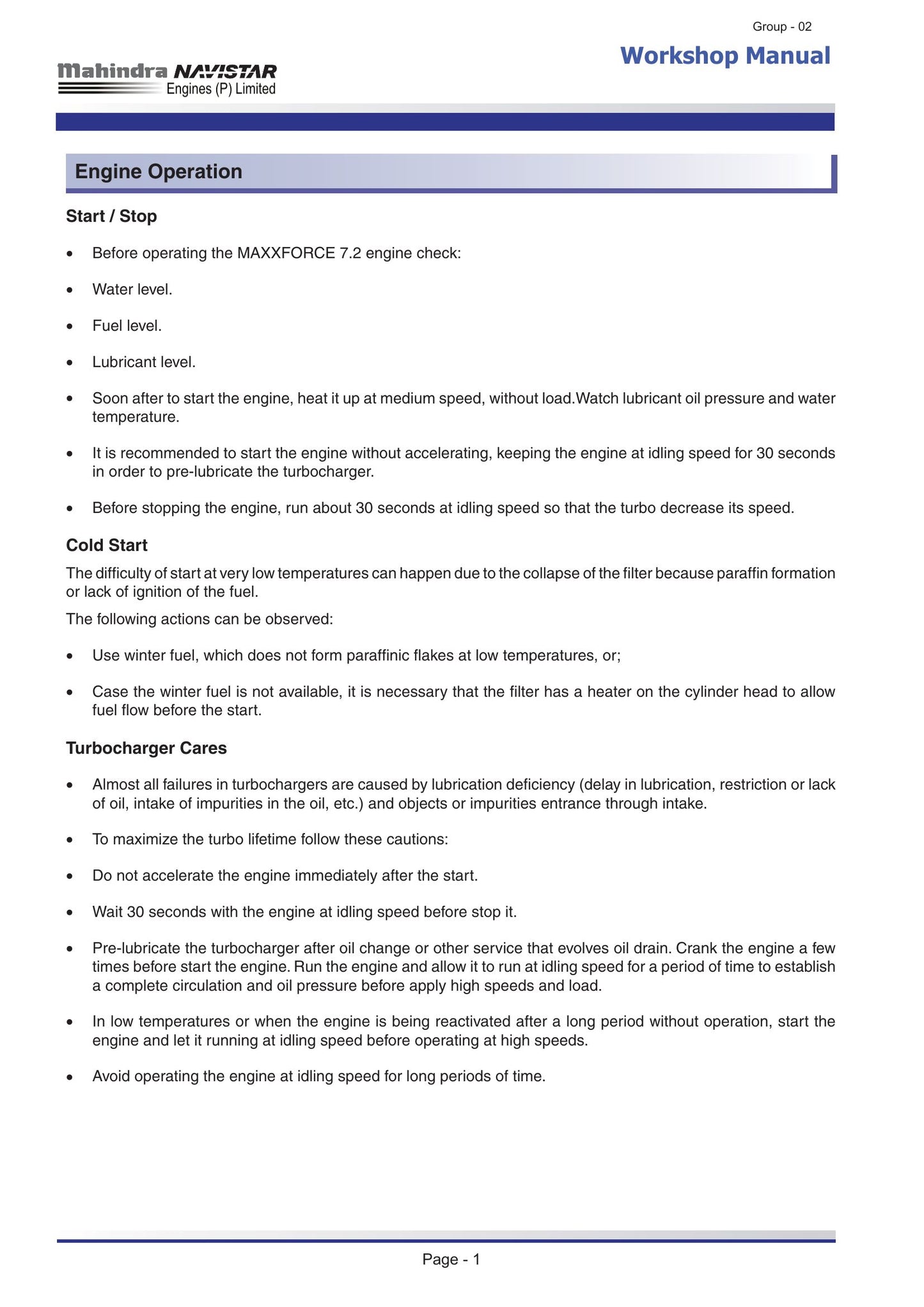 Mahindra Navistar Acteon 6.12 Engine Workshop Manual 9806-7100