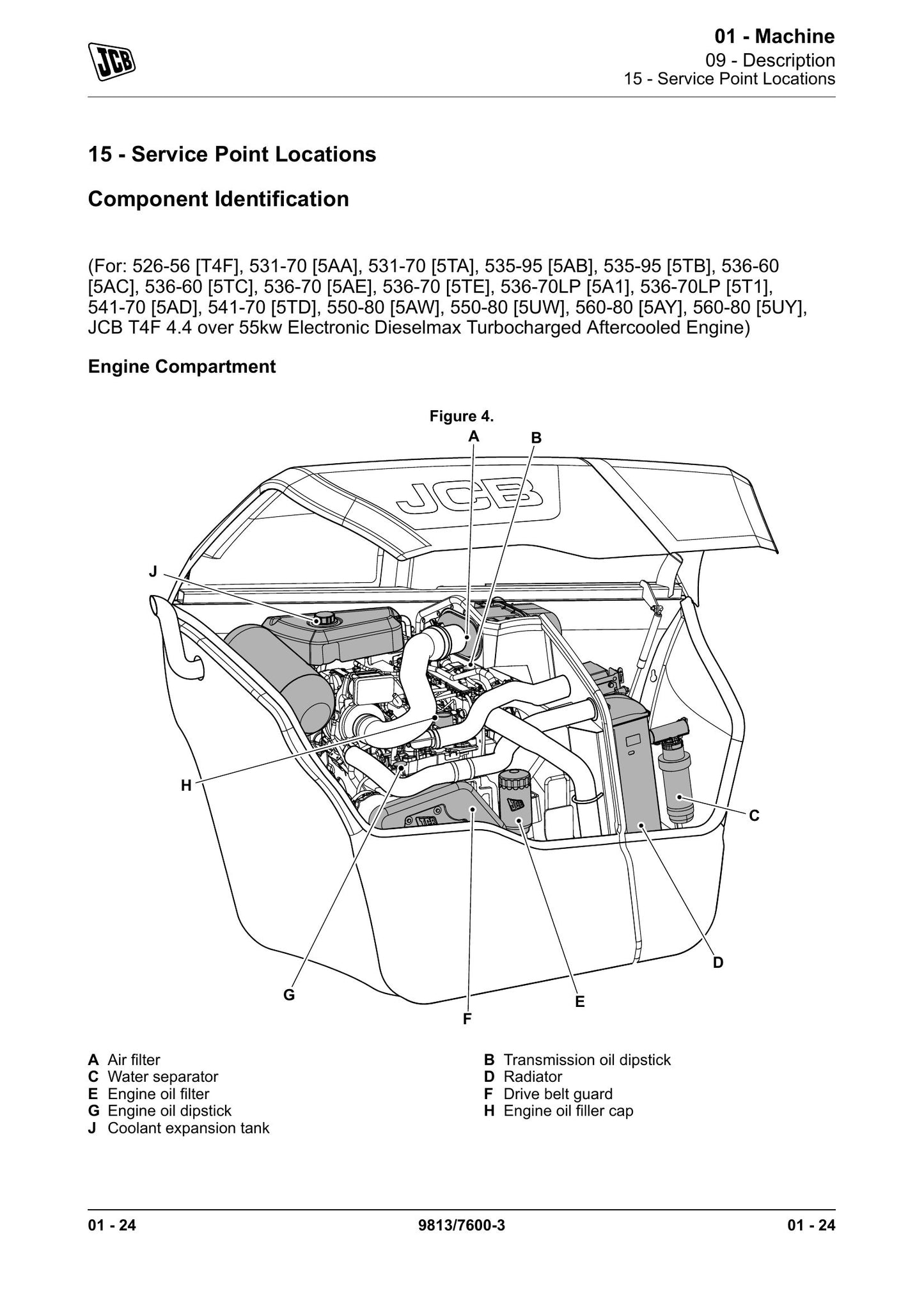 JCB 526-56 531-70 535-95 536-60 536-70 536-70LP 541-70 550-80 560-80 Loadall Factory Workshop Service Manual 9813/7600