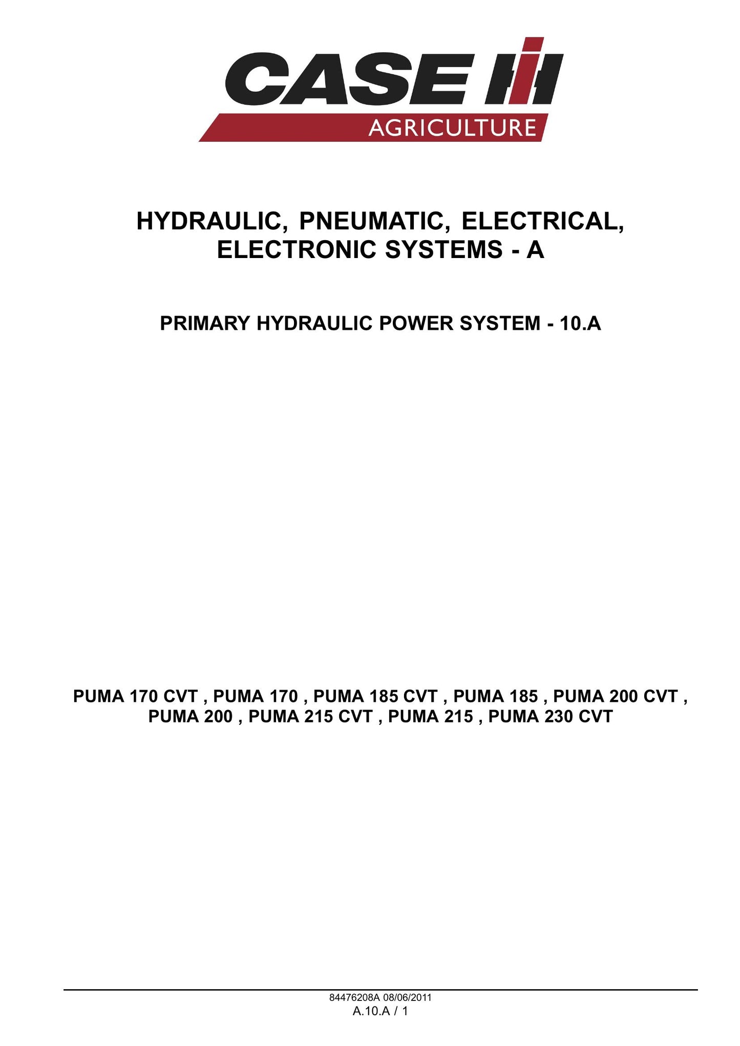 CASE Puma 170 185 200 215 230 Tractor Factory Workshop Service Manual 84476208A