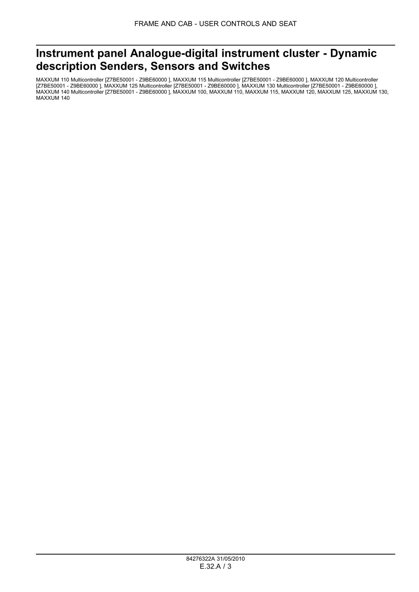 CASE MAXXUM 100 MAXXUM 110 MAXXUM 115 MAXXUM 120 MAXXUM 125 MAXXUM 130 MAXXUM 140 Tractor Factory Workshop Service Manual 84404952