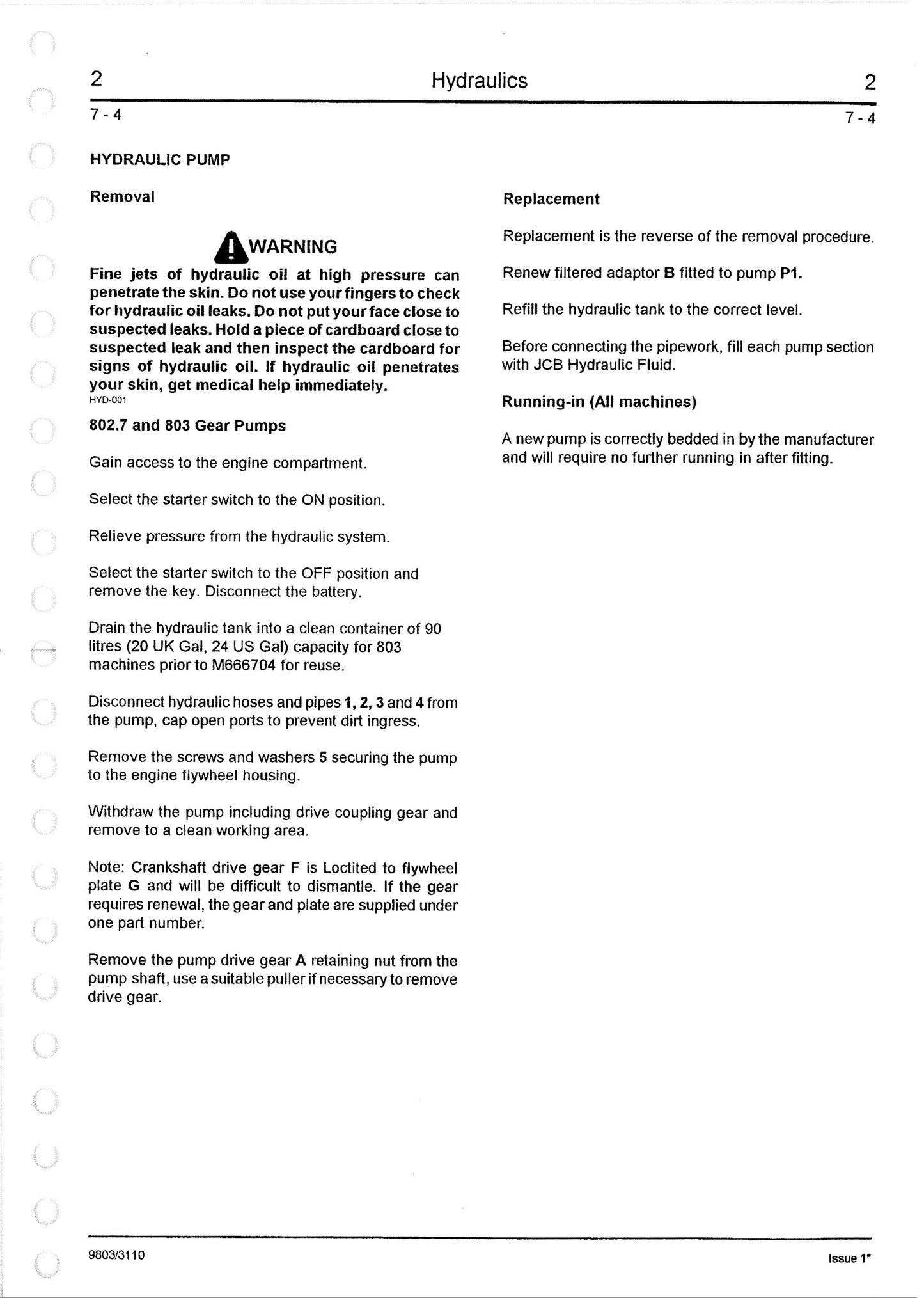 JCB 802.7 803 804 Mini-Excavator Factory Workshop Service Manual 9803/3110