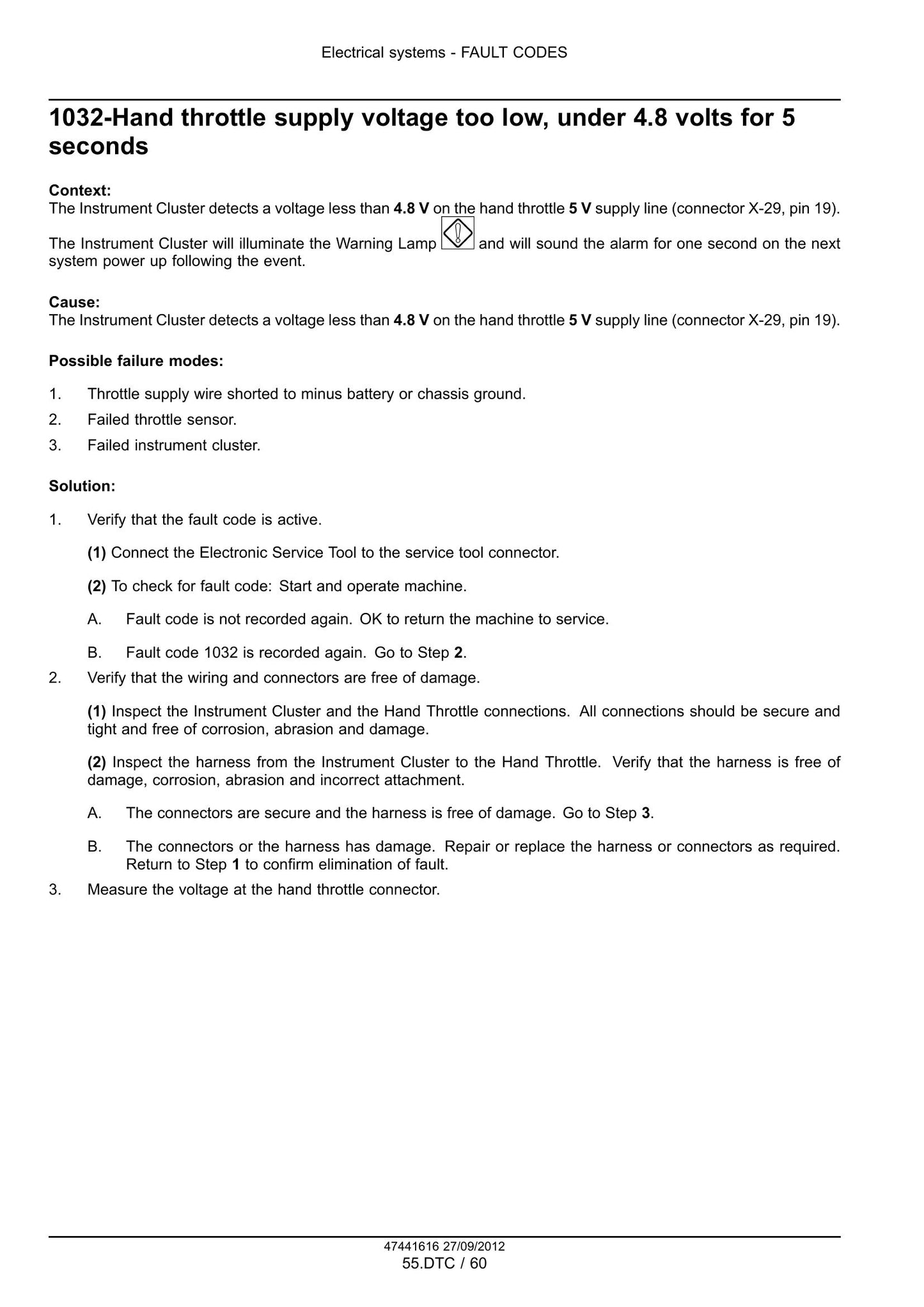 NEW HOLLAND Fault Codes Factory Workshop Service Manual 47441616