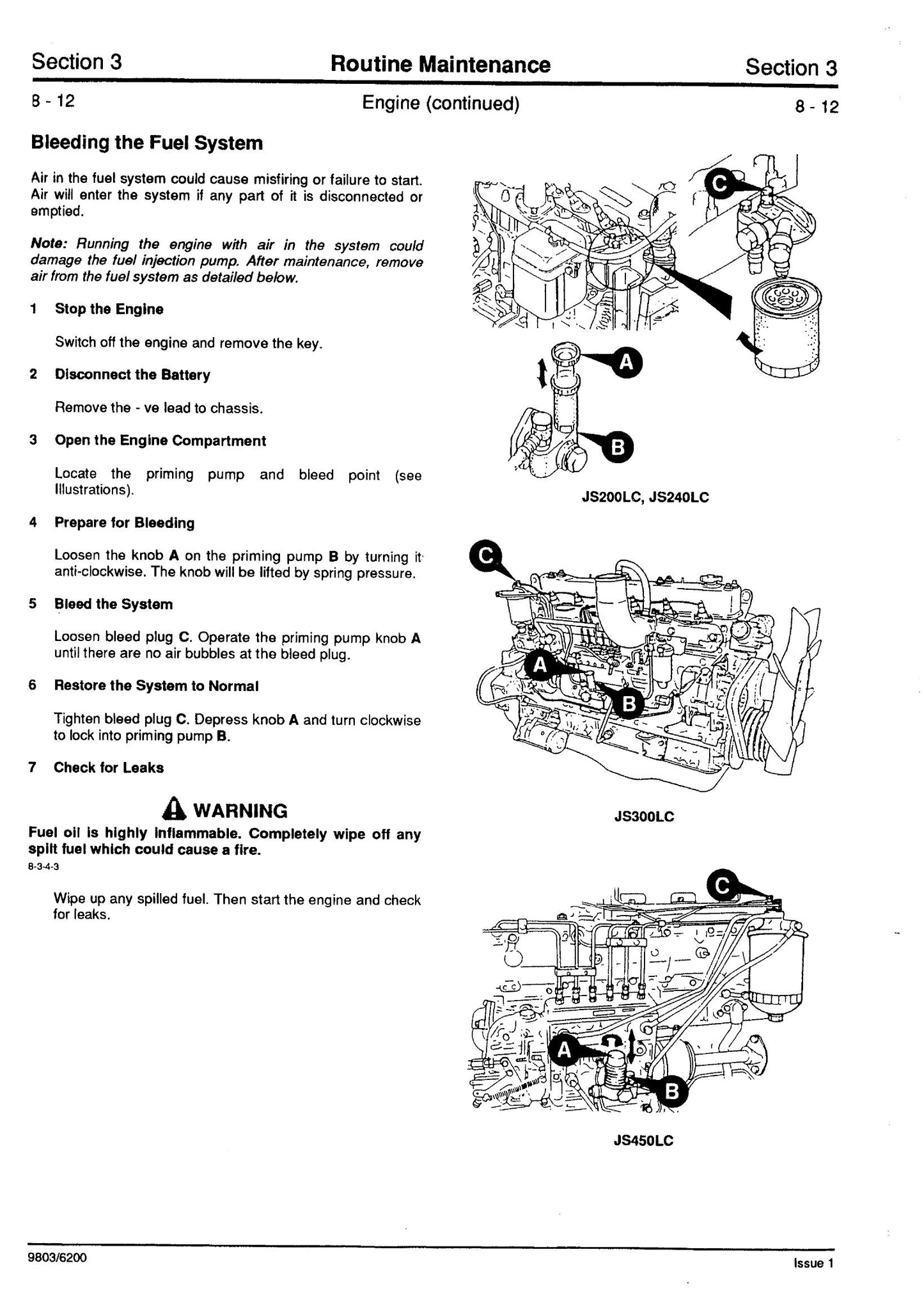JCB JS200LC JS240LC JS300LC JS450LC Crawler Excavator Factory Workshop Service Manual 9803/6200