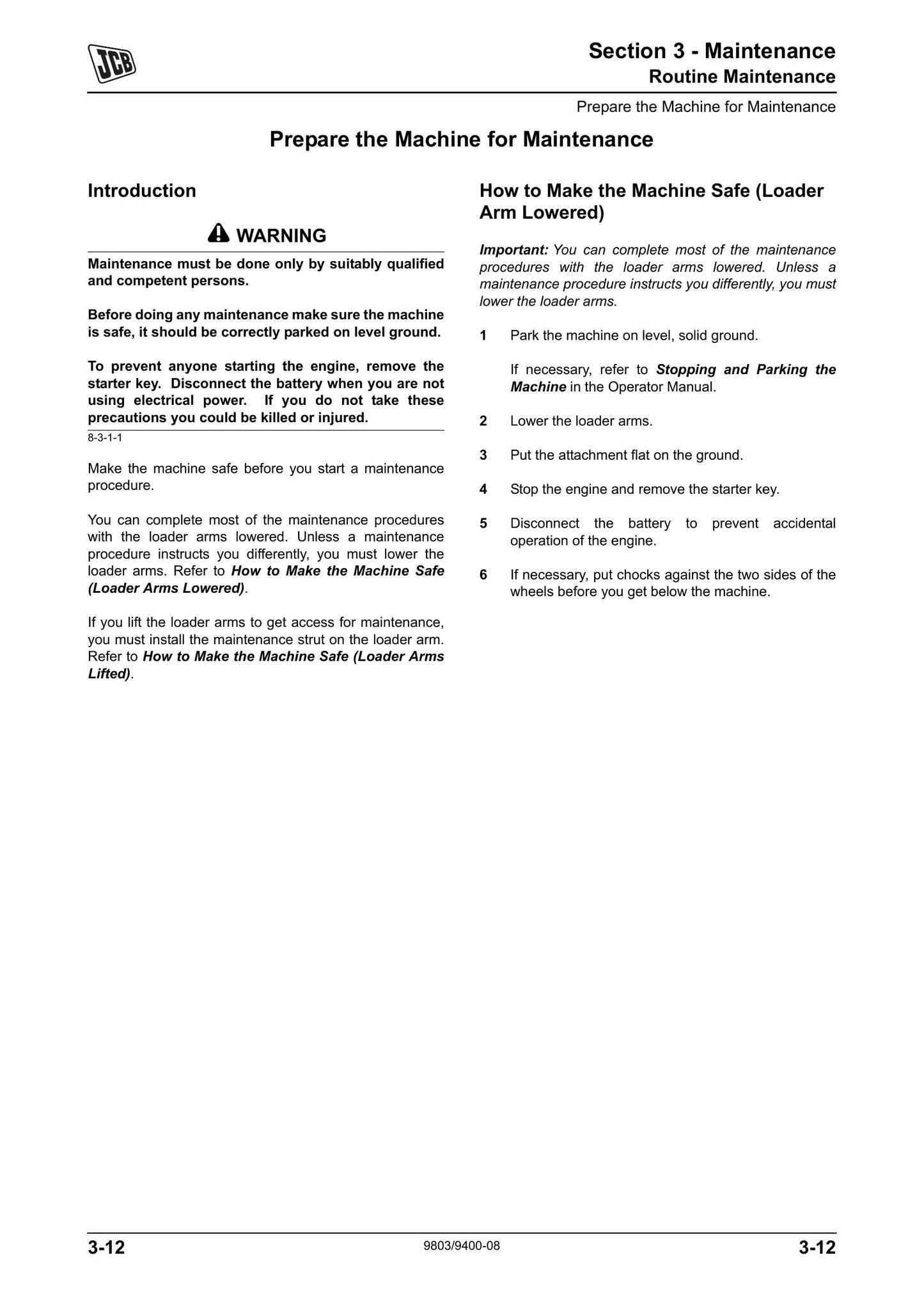 JCB Midi CX Backhoe Loader Factory Workshop Service Manual 9803/9400-08