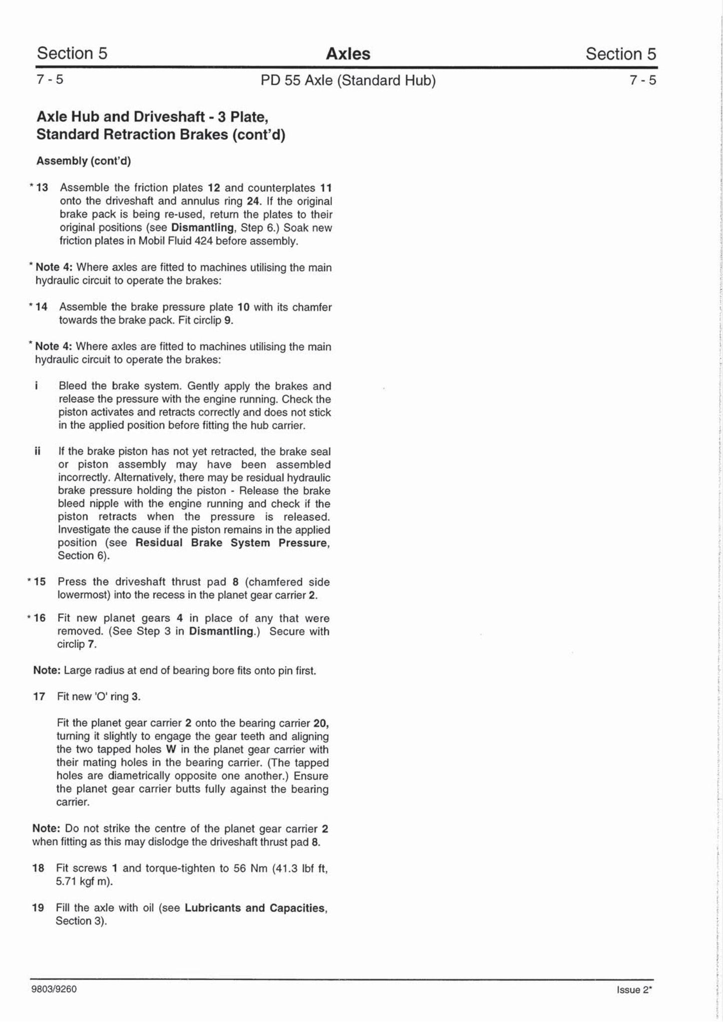 JCB PD 55 Axle Factory Workshop Service Manual 9803/9260
