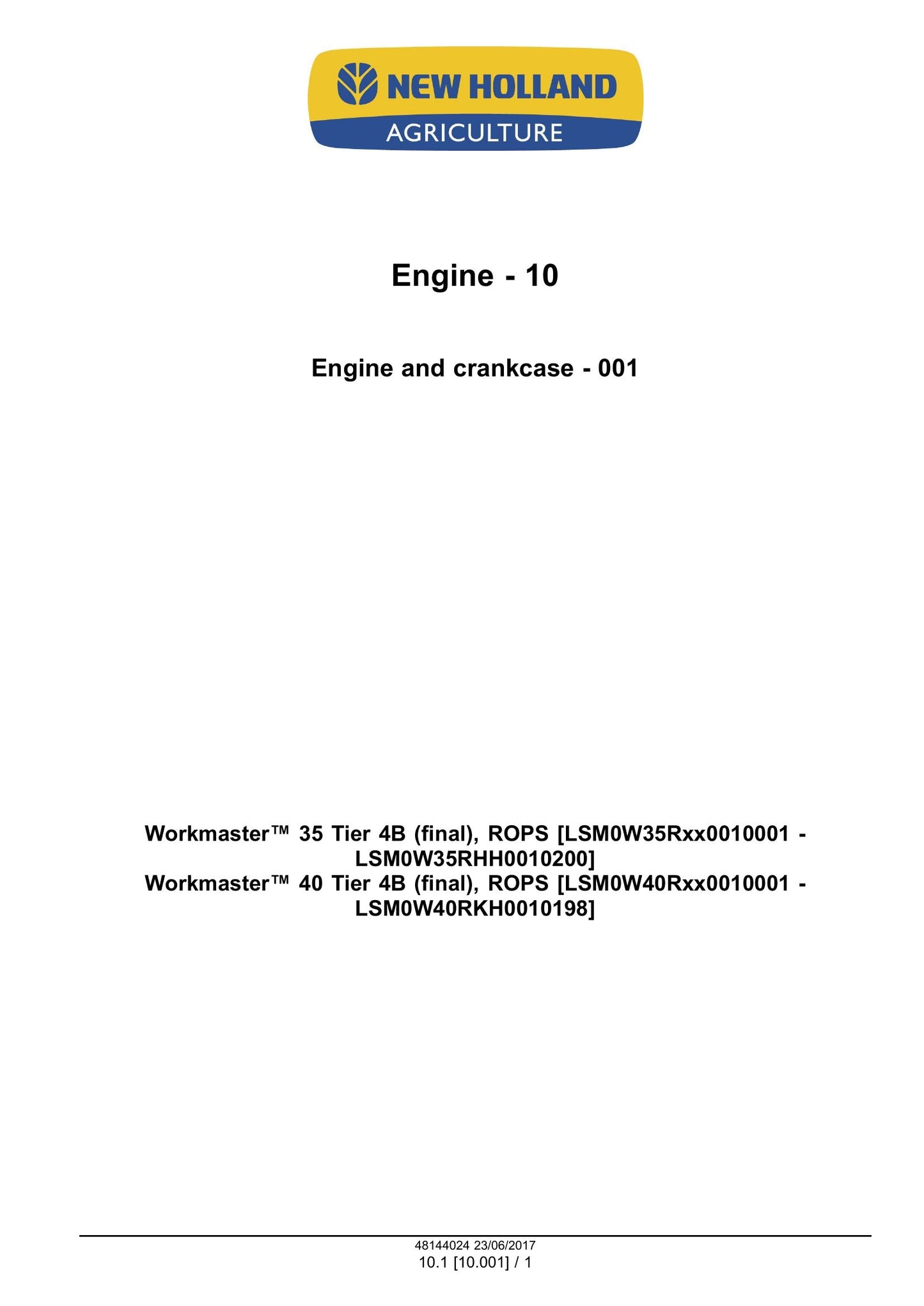 New Holland Workmaster 35 Workmaster 40 Tractor Factory Workshop Service Manual 48144024