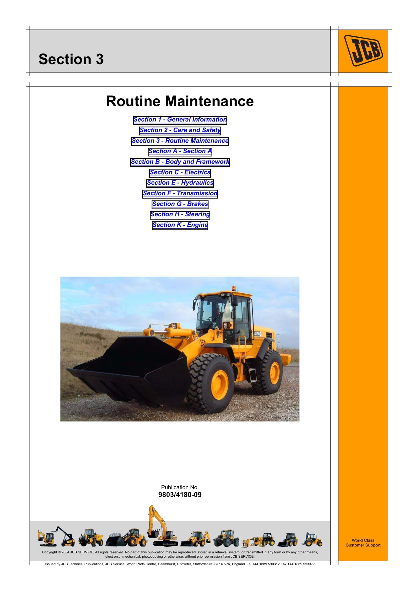 JCB 446 456 Wheeled Loading Shovel Factory Workshop Service Manual 9803/4180