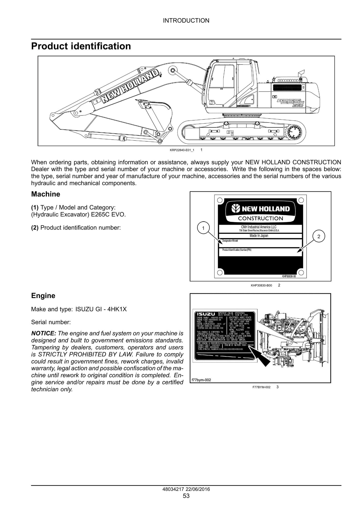 New Holland E265C EVO Crawler Excavator Factory Workshop Service Manual 48034217