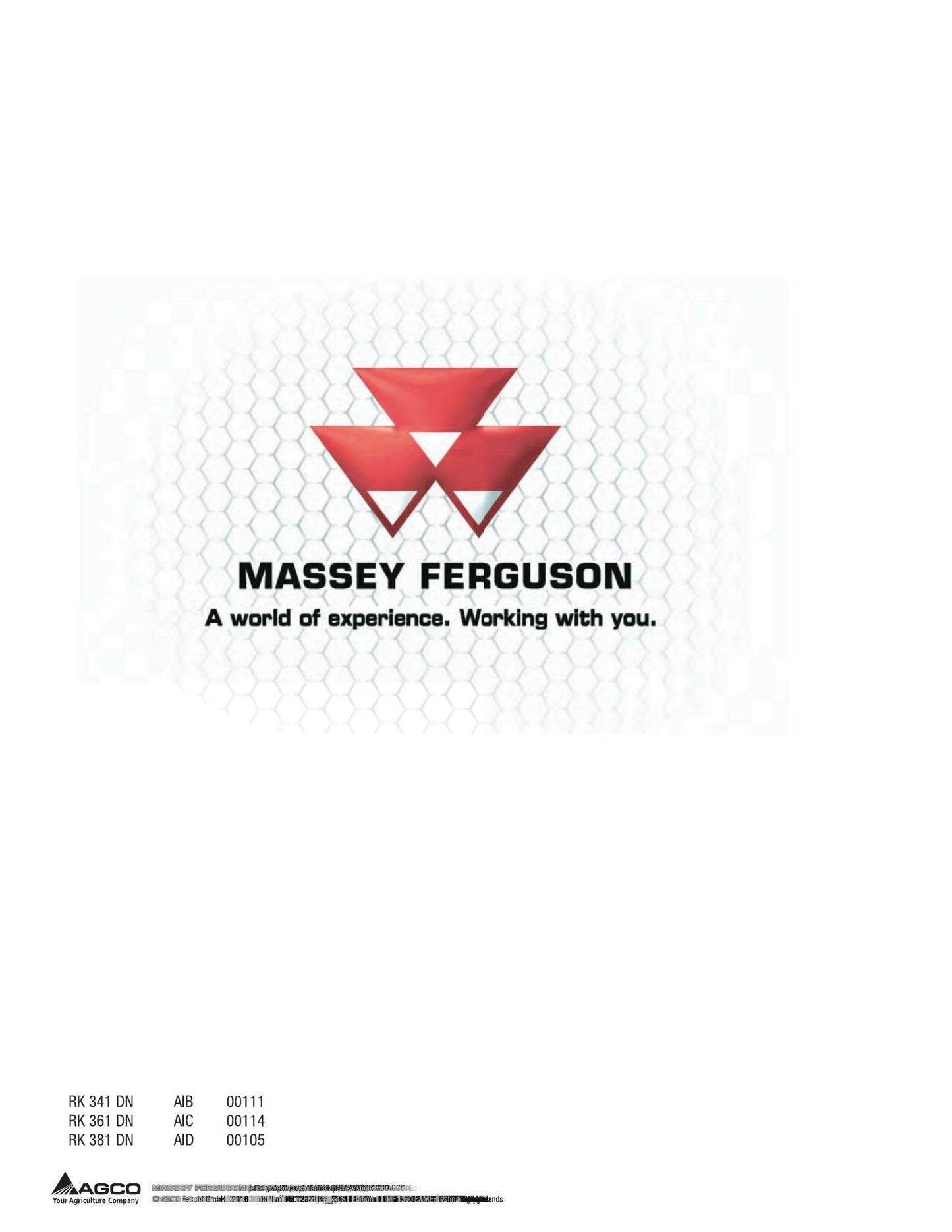 MASSEY FERGUSON RK341 RK361 RK381 Other Factory Workshop Operator Manual