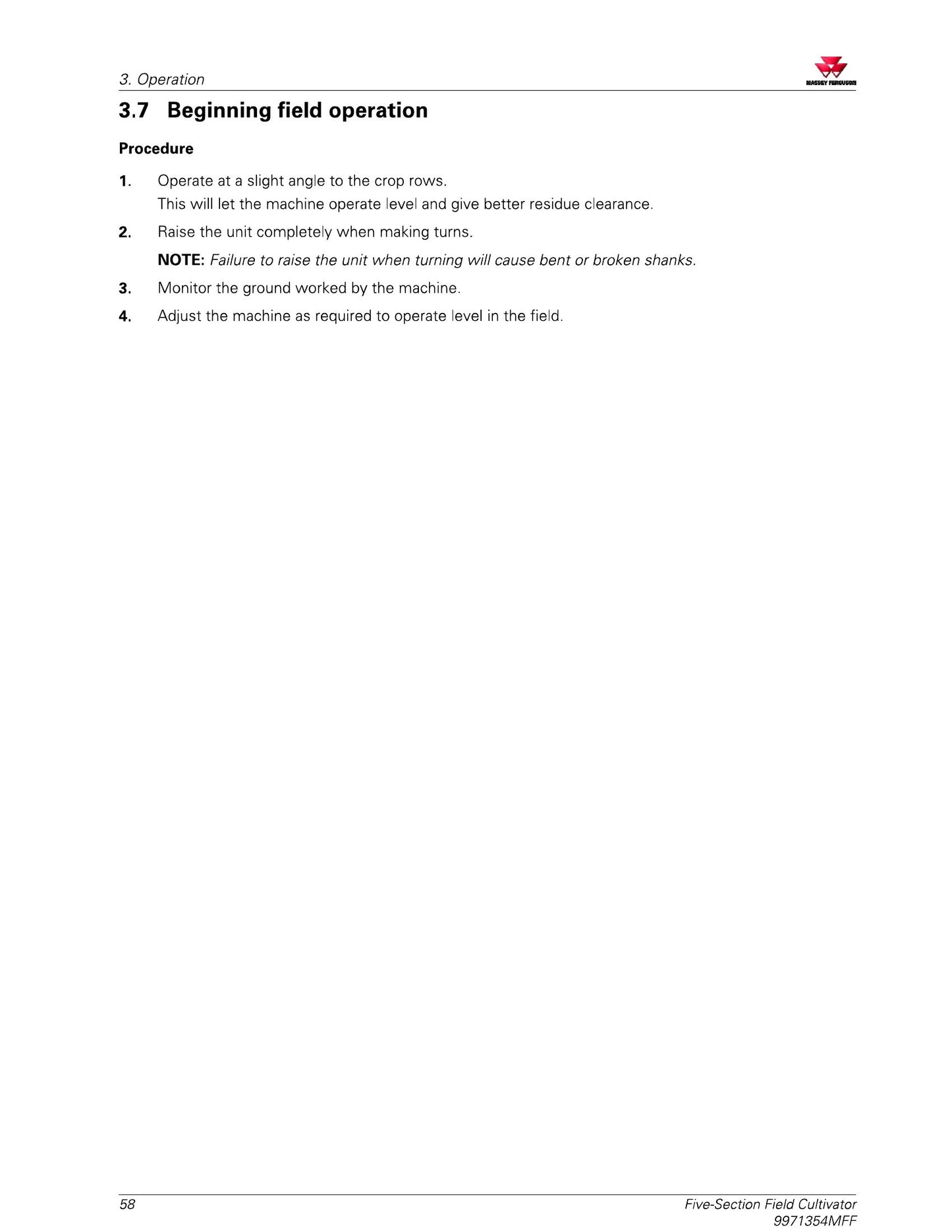 MASSEY FERGUSON MF5000 Five-Section Field Cultivator Factory Workshop Operator Manual