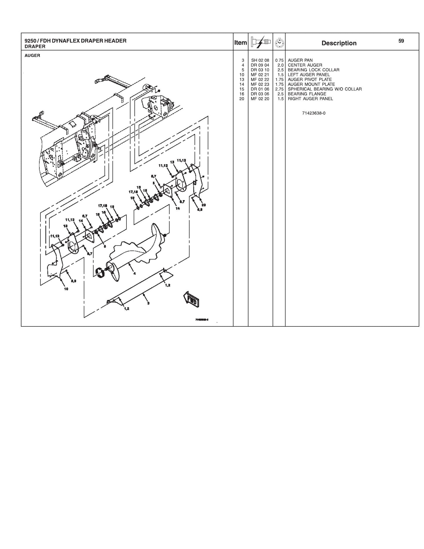 AGCO 9250 DynaFlex Draper Header Repair Time Schedule 4283423M2