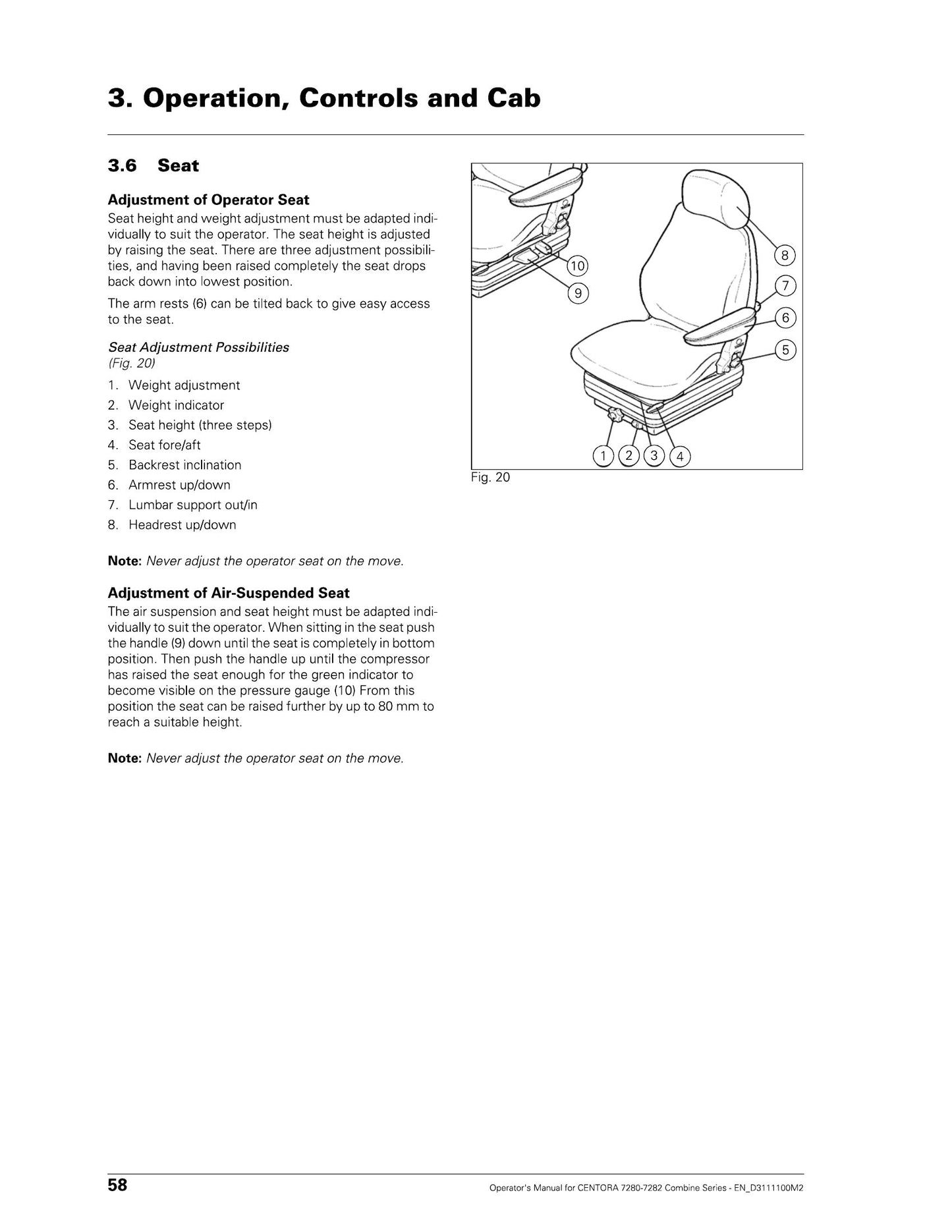 AGCO CENTORA 7280 CENTORA 7282 Combine Operator's Manual EN.D3111100M2