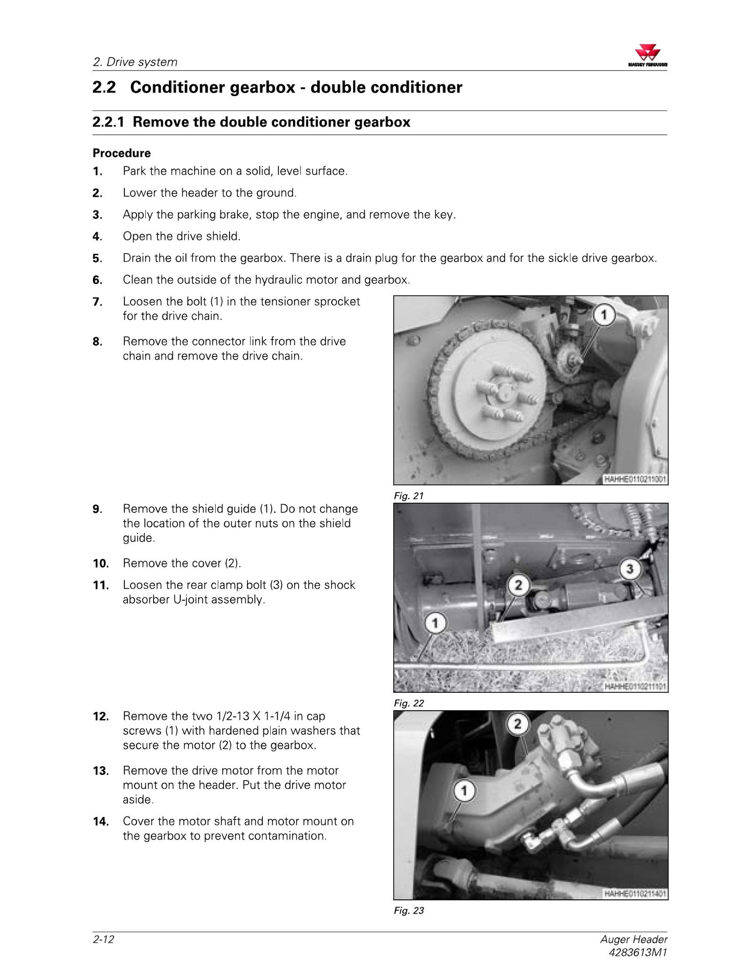 MASSEY FERGUSON MF 9226 MF 9246 Auger Header Factory Workshop Service Manual