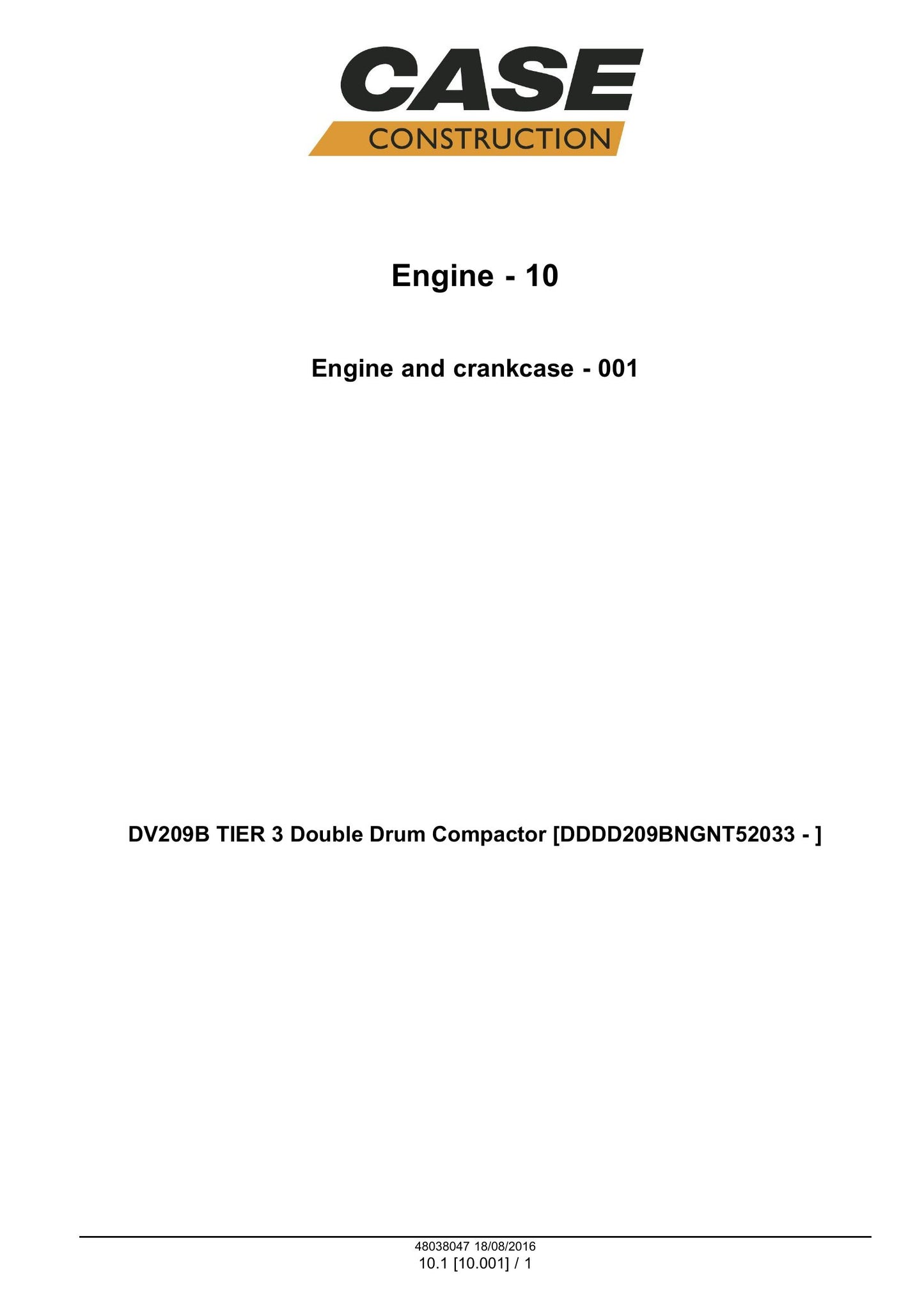 CASE DV209B Double Drum Compactor Factory Workshop Service Manual 48038047