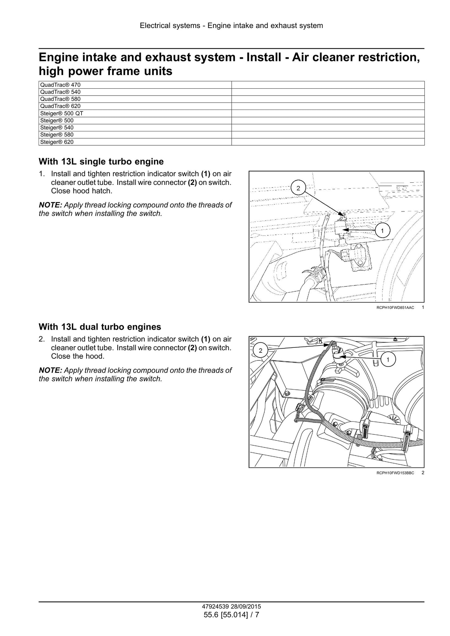 CASE Rowtrac 370 420 470 500 540 580 620 Steiger 370 420 470 500 540 580 620 Quadtrac 470 500 540 580 620 Tractor Factory Workshop Service Manual 47935725