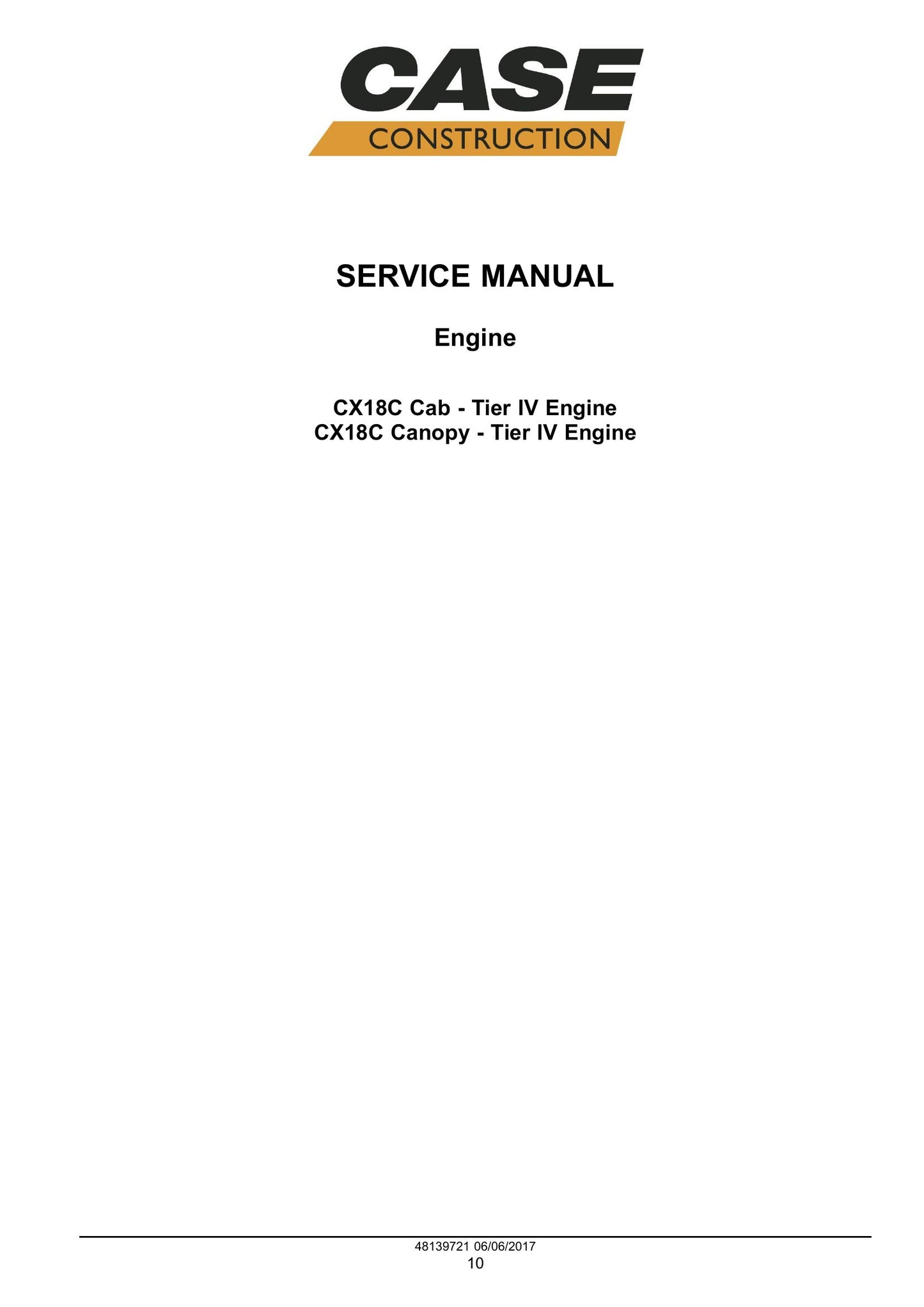 CASE CX18C Mini Excavator Factory Workshop Service Manual 48139721