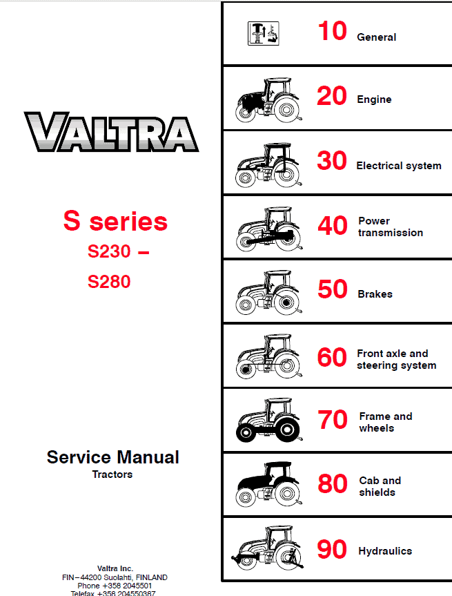Valtra S230, S240, S260, S280 Tractors Workshop Repair Manual Workshop Guide