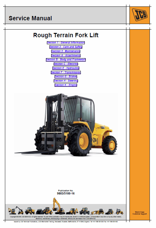 JCB 926 930 940, B RTFL Rough Terrain Fork Lift Service Manual Workshop Guide