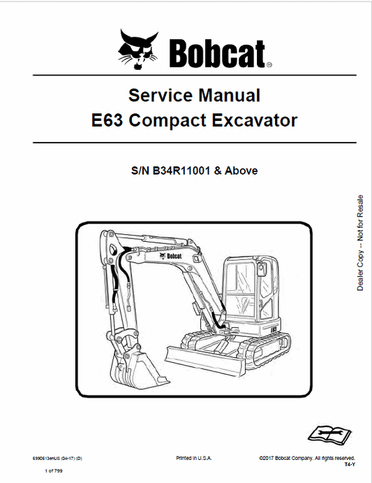 Bobcat E63 Excavator Repair Service Manual