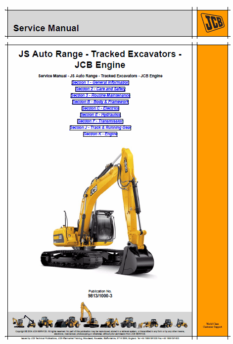 JCB JS115, JS130, JS145, JS160, JS180, JS200, JS210, JS220 Excavator Manual Workshop Guide