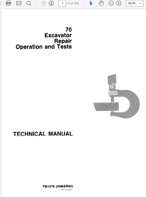 John Deere 70 Excavator Repair Technical Manual (TM1376) Workshop Guide